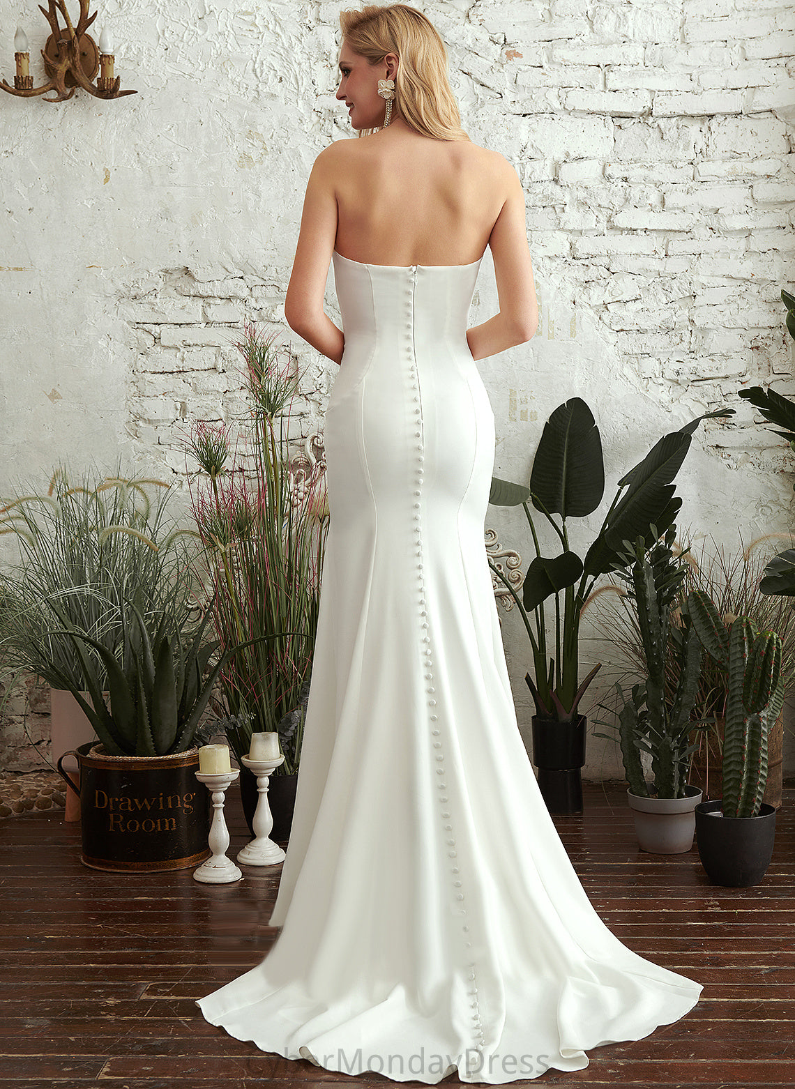 Wedding Stretch Madalynn Train Crepe Strapless Dress Sweep Trumpet/Mermaid Wedding Dresses