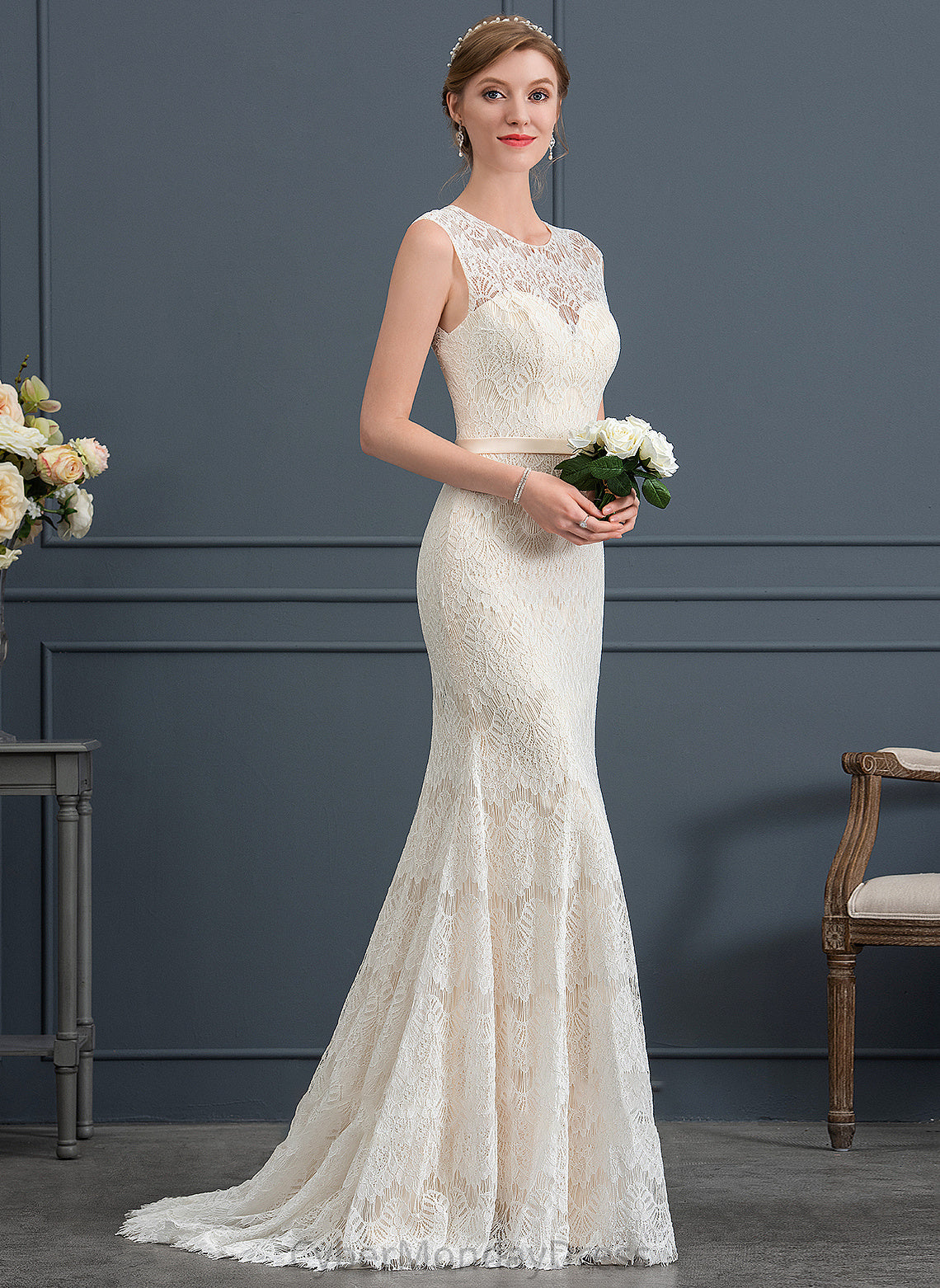 Dress Lace Scoop Neck Trumpet/Mermaid Sweep Train Jaliyah Wedding Dresses Wedding