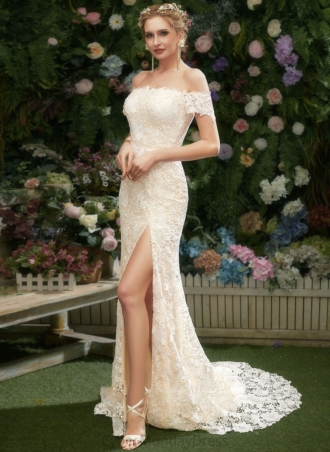 Lace Court Wedding Dresses Off-the-Shoulder Dress Train Split Wedding With Trumpet/Mermaid Front Talia