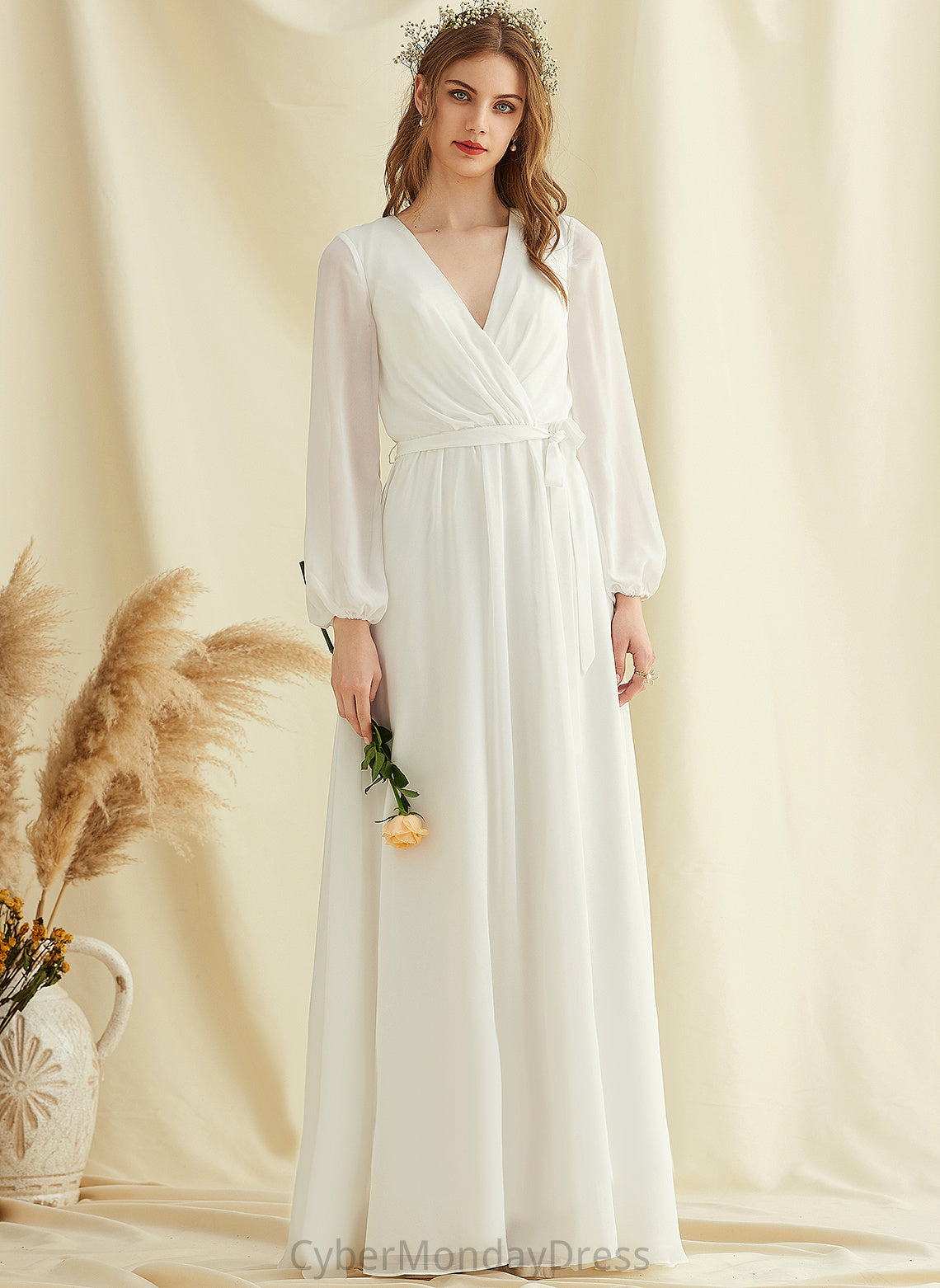 Dress Jamie V-neck Chiffon Wedding Dresses A-Line Floor-Length Wedding