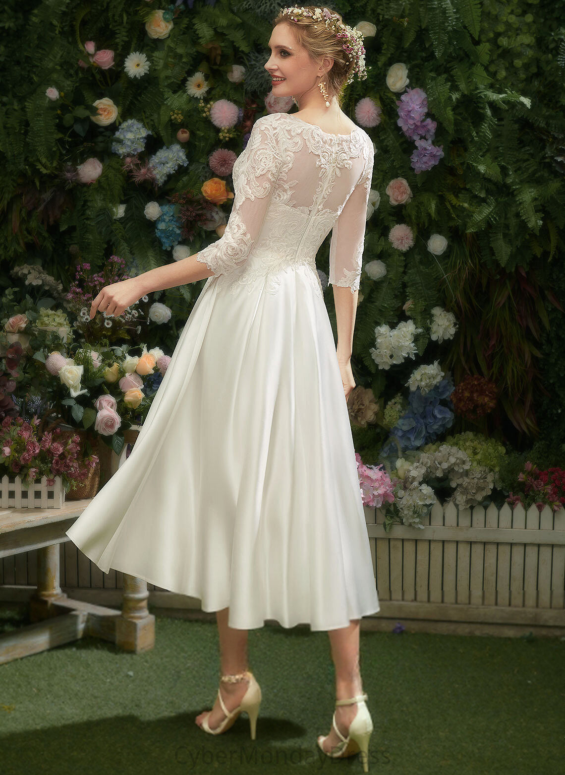 Dress A-Line Lace Tea-Length Gladys Wedding Dresses Illusion Satin Wedding