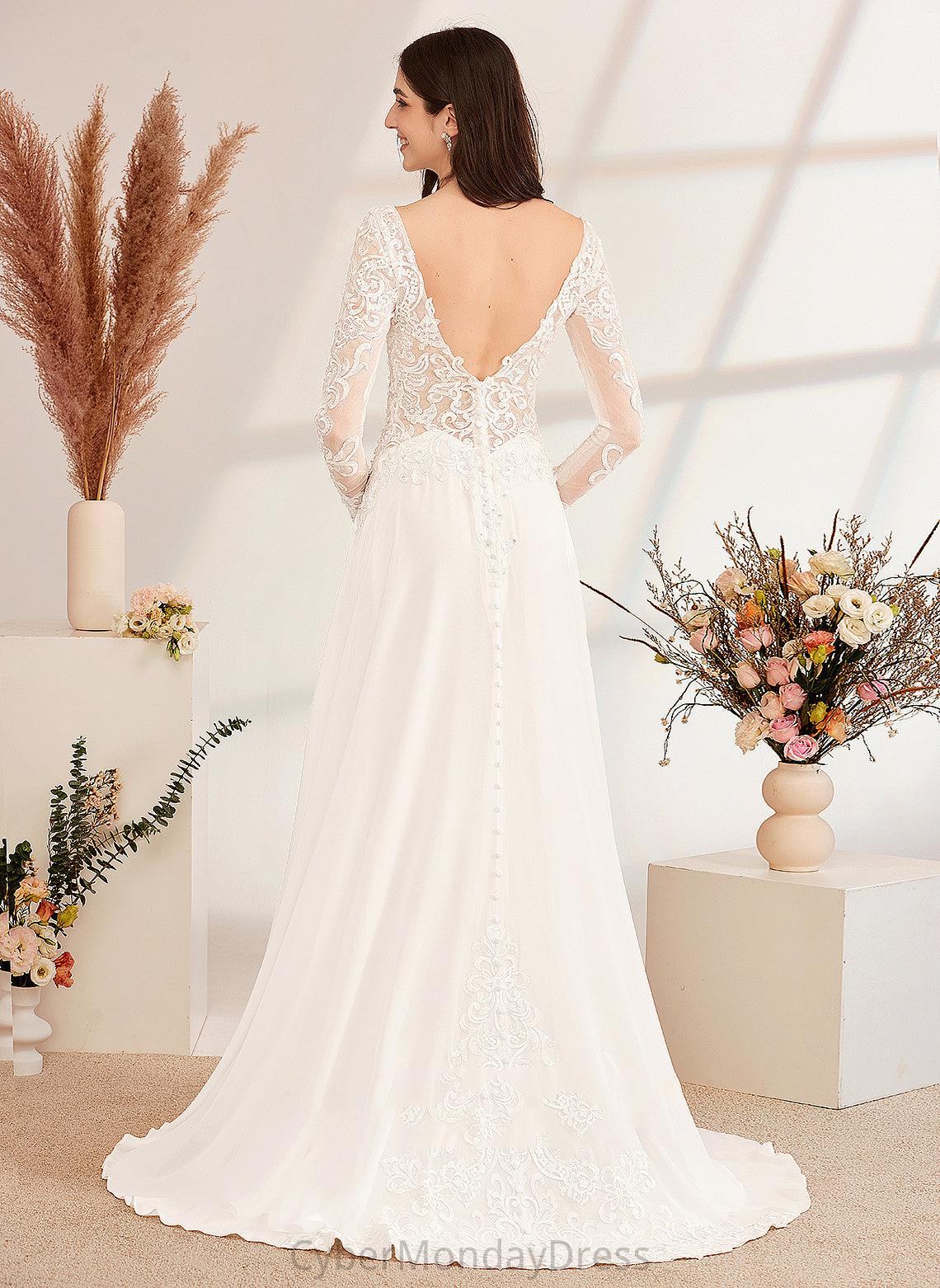 With Train Beading Aspen V-neck Sweep Dress A-Line Wedding Dresses Wedding