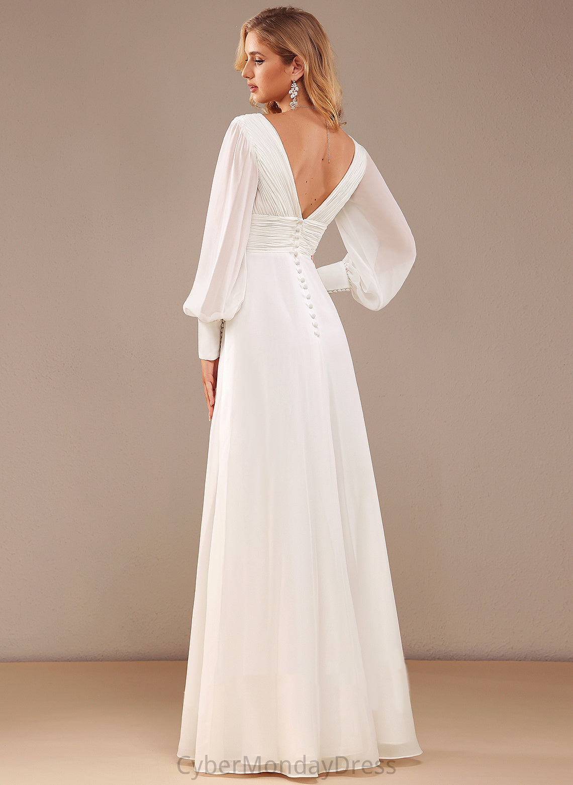 Wedding Wedding Dresses Chiffon Dress Floor-Length Kayden A-Line With V-neck Ruffle