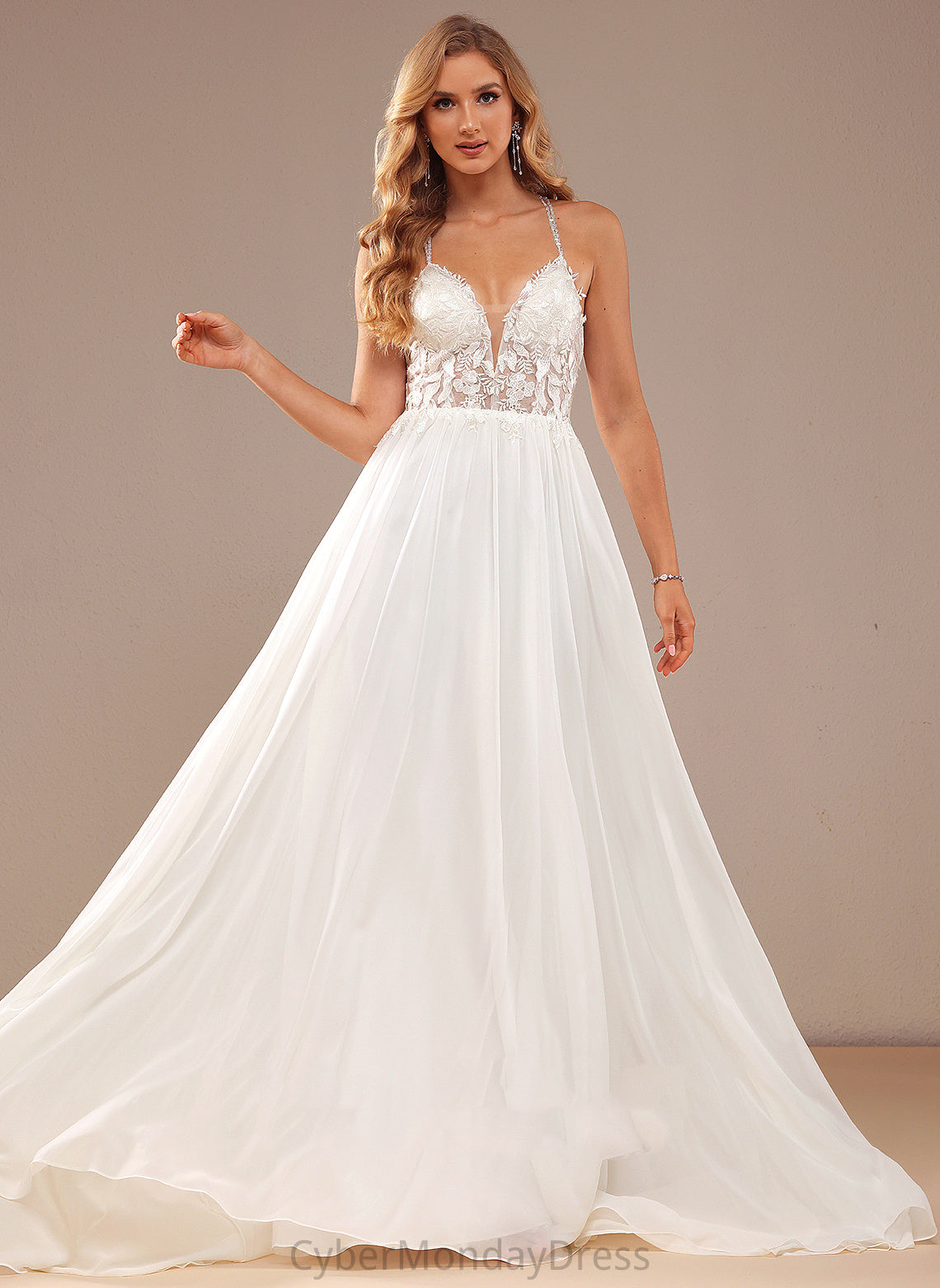 Dress Wedding Dresses Sweep Lace Lace Beading Train A-Line Janiya With V-neck Sequins Wedding Chiffon