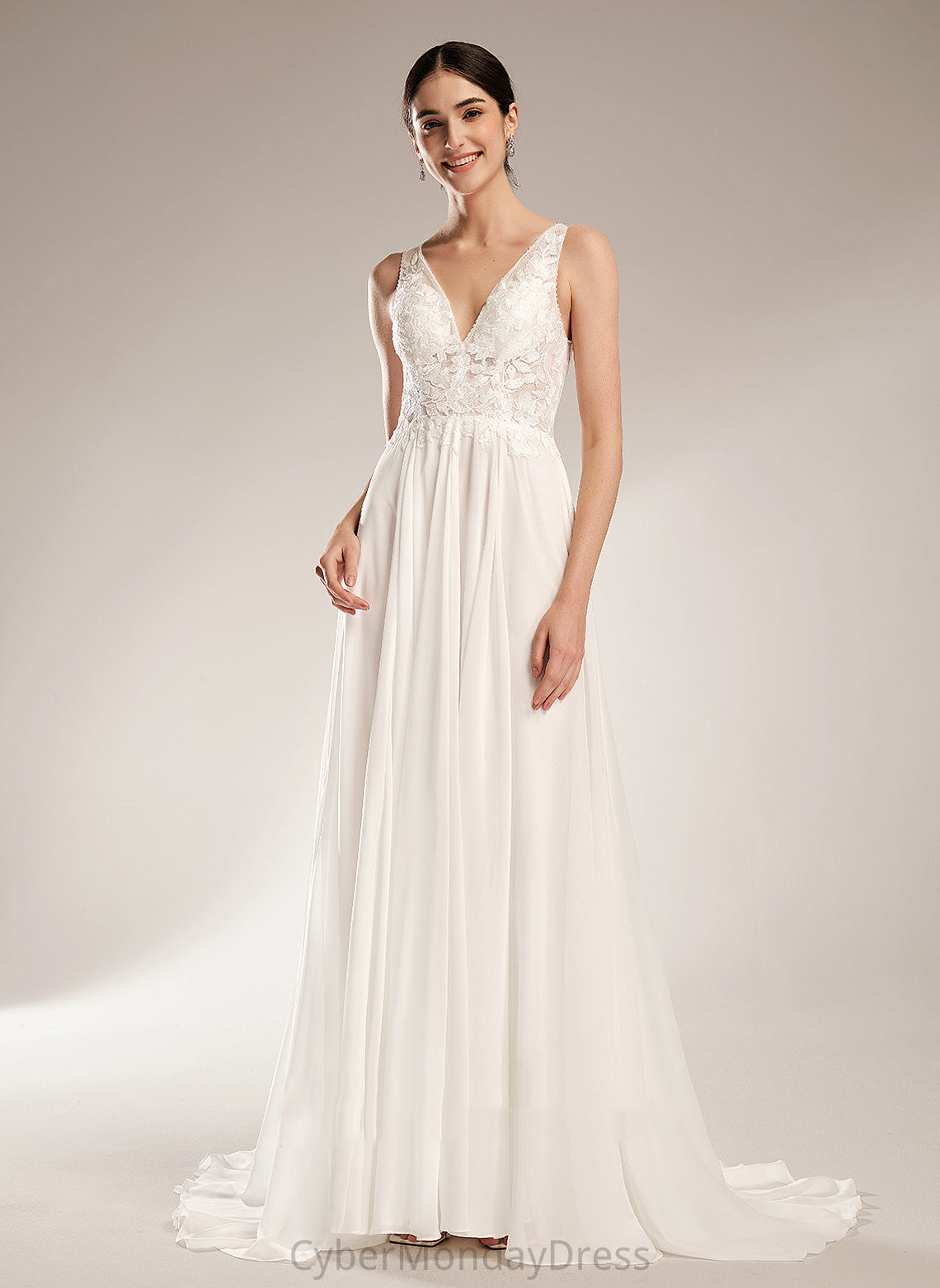 Court Beading With Kinley Chiffon Sequins Dress A-Line Train Wedding Dresses V-neck Lace Wedding