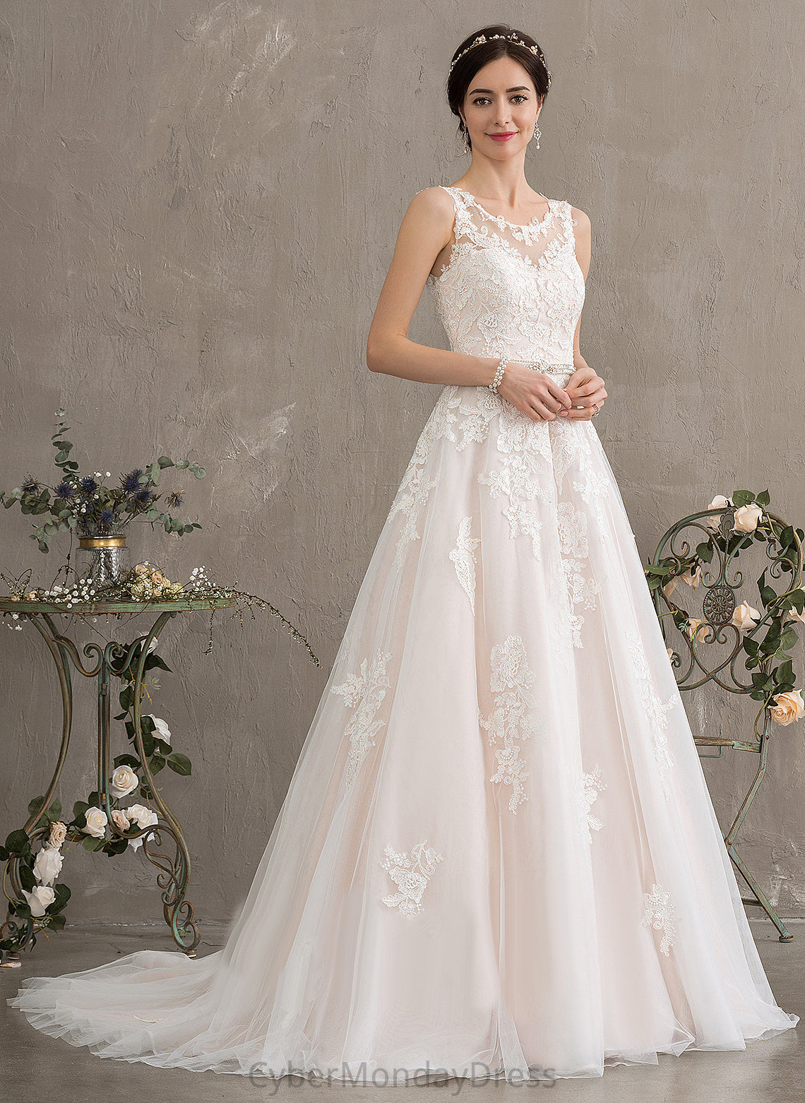 Tulle Neck Scoop Amaris Wedding Dresses With Sequins Court Dress Ball-Gown/Princess Wedding Beading Lace Train