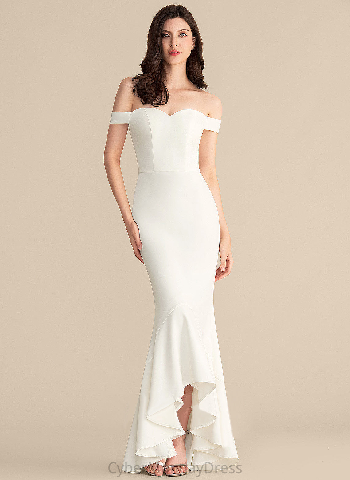 Wedding Dresses Trumpet/Mermaid Dress Asymmetrical With Cascading Ruffles Marley Off-the-Shoulder Wedding