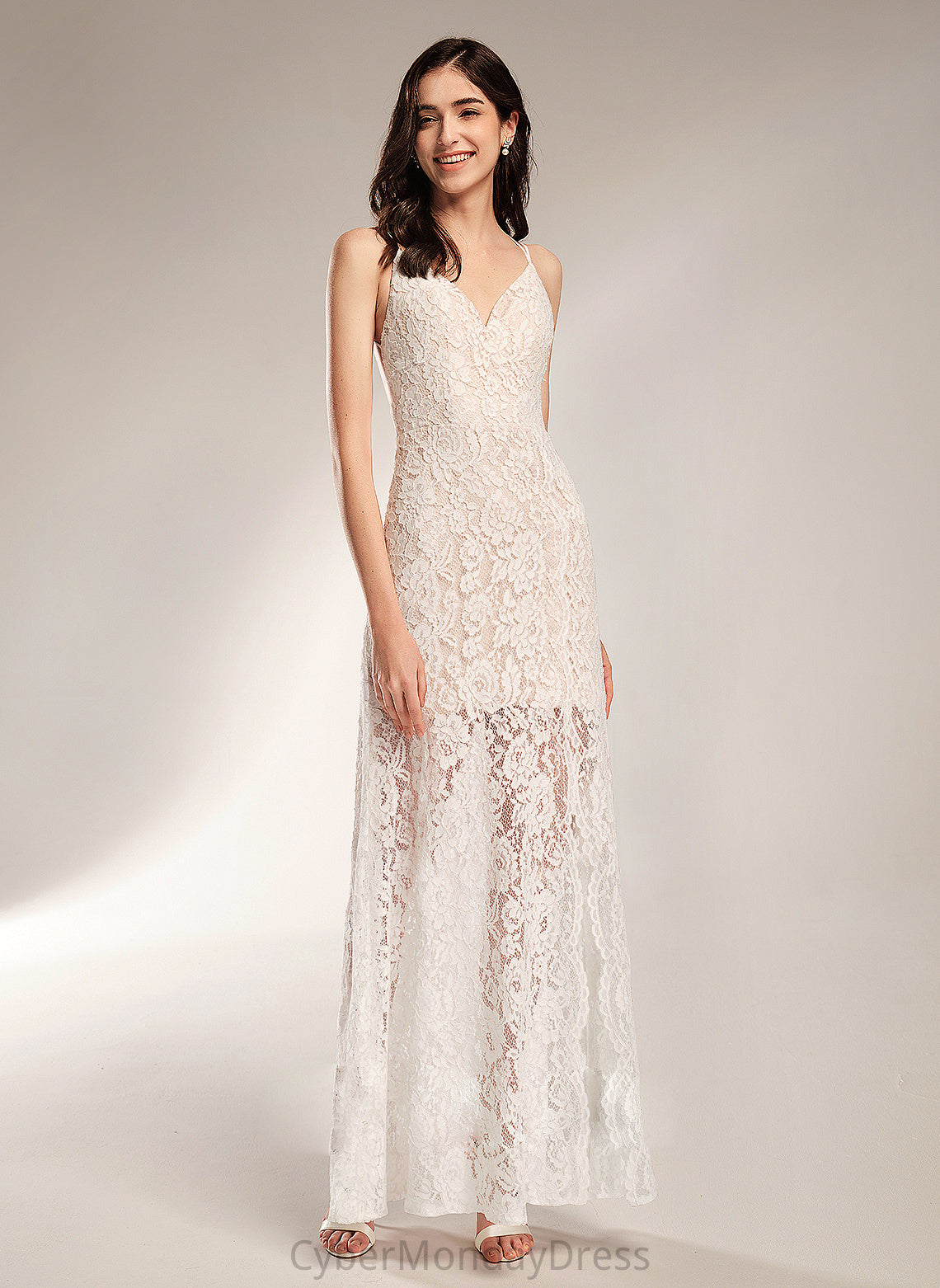 Lace Sheath/Column Floor-Length Marley V-neck Wedding Dress Wedding Dresses