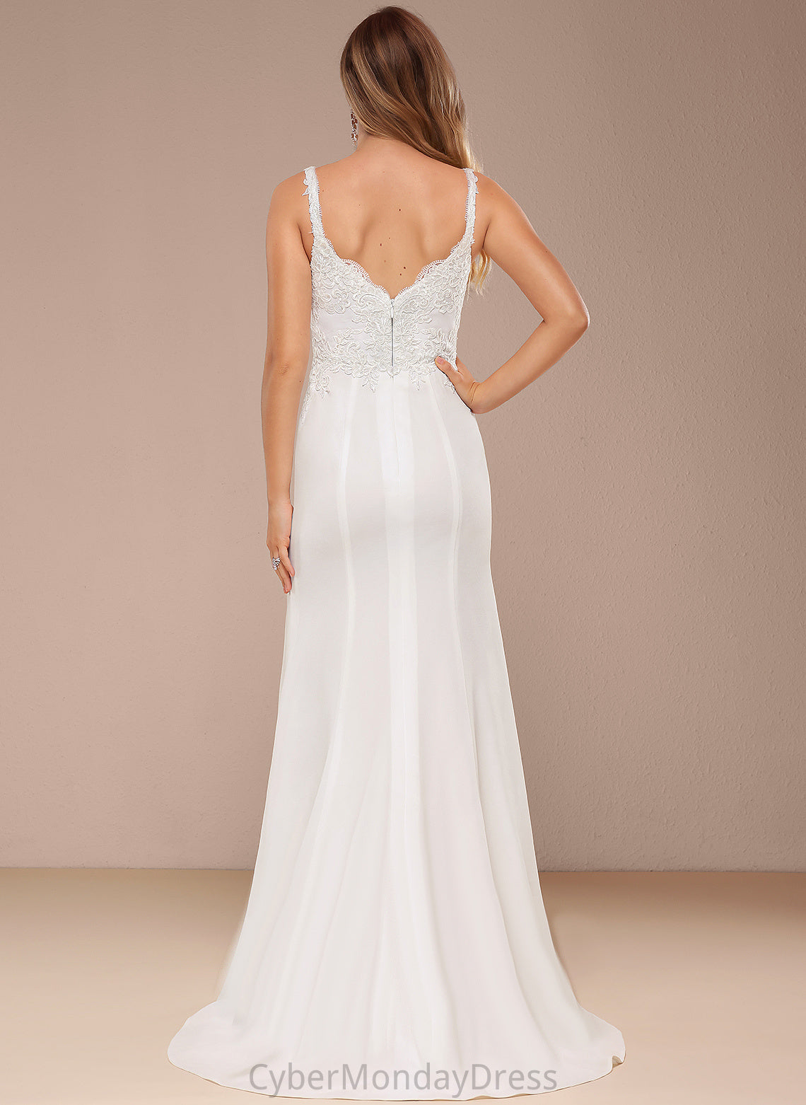 Chiffon Wedding Dresses Wedding Trumpet/Mermaid Train V-neck With Dress Sequins Sweep Lace Karli