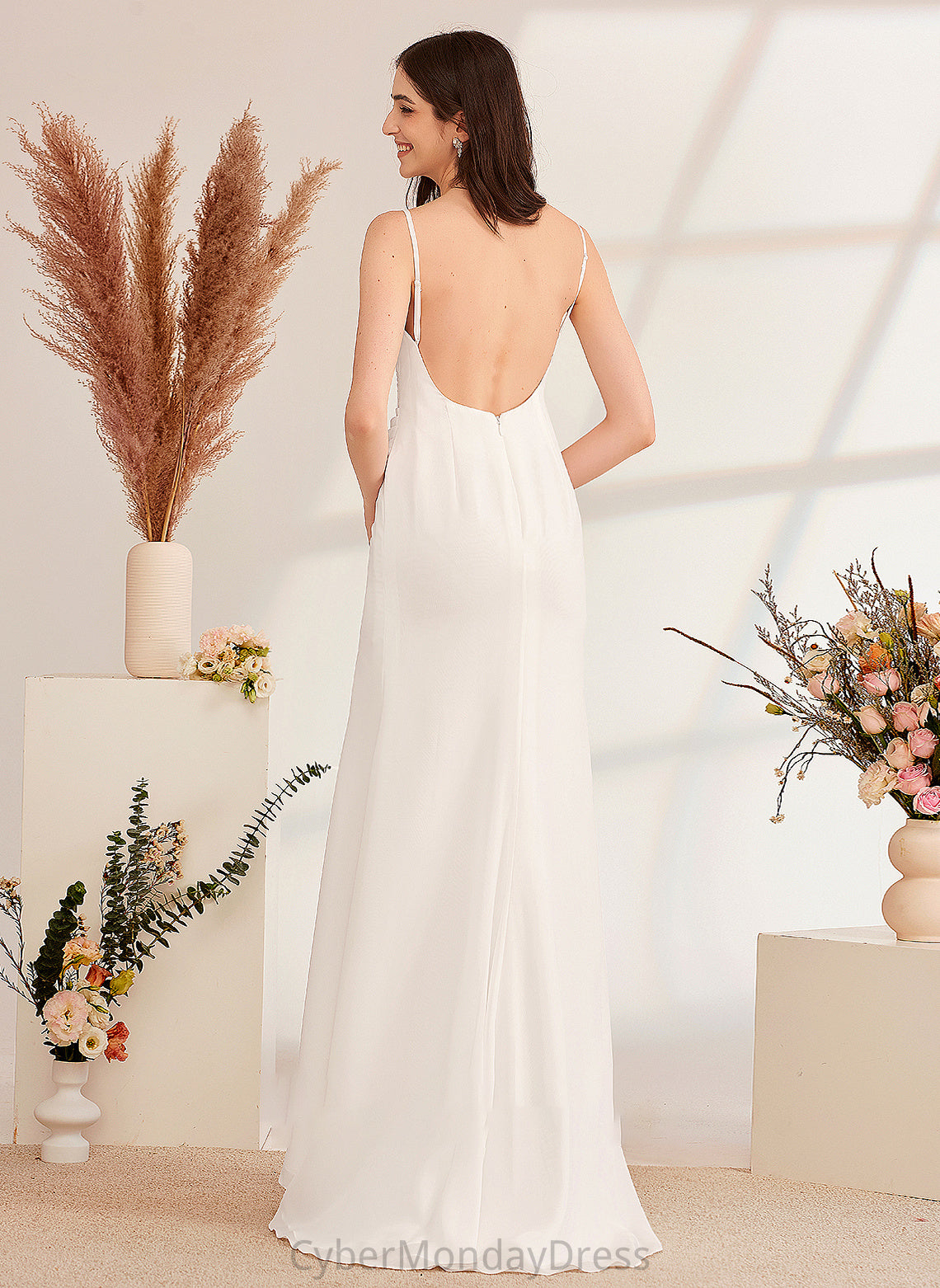 Dress Bow(s) A-Line Lace Wedding Dresses V-neck Sweep Train Front Wedding Split With Gisselle