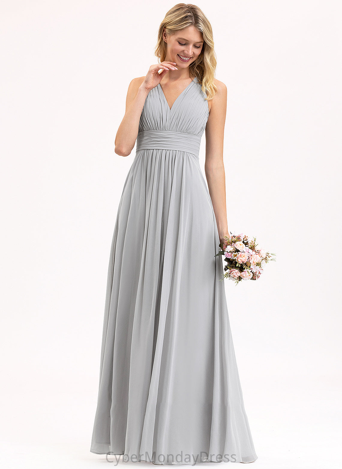 Bow(s) Floor-Length Pockets Length Fabric V-neck Embellishment Silhouette Neckline Ruffle A-Line Xiomara Bridesmaid Dresses