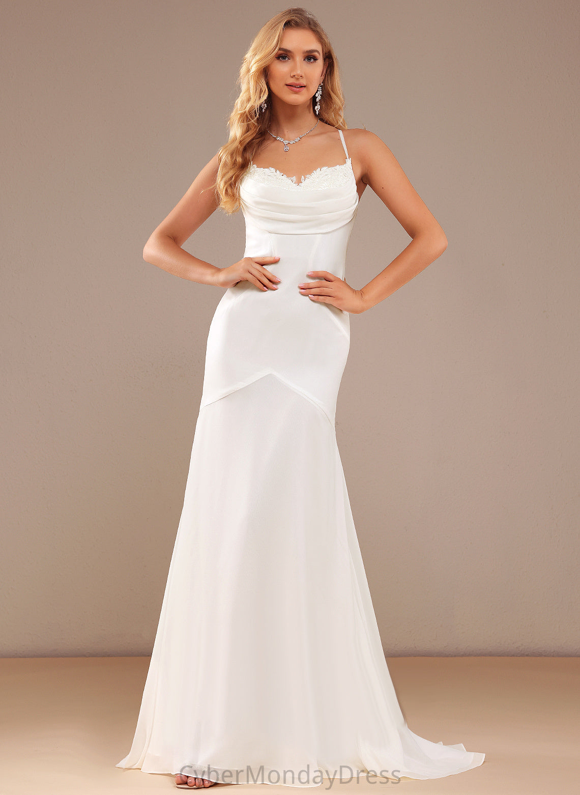 Dress Train Kennedi Sweep V-neck Wedding Dresses Chiffon Wedding With Lace Trumpet/Mermaid