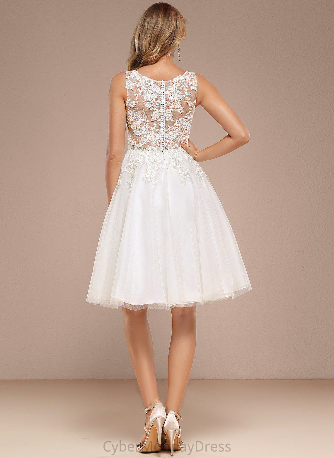 Wedding Boat Neck Dress A-Line Lace Mignon Sequins Wedding Dresses Knee-Length Tulle With