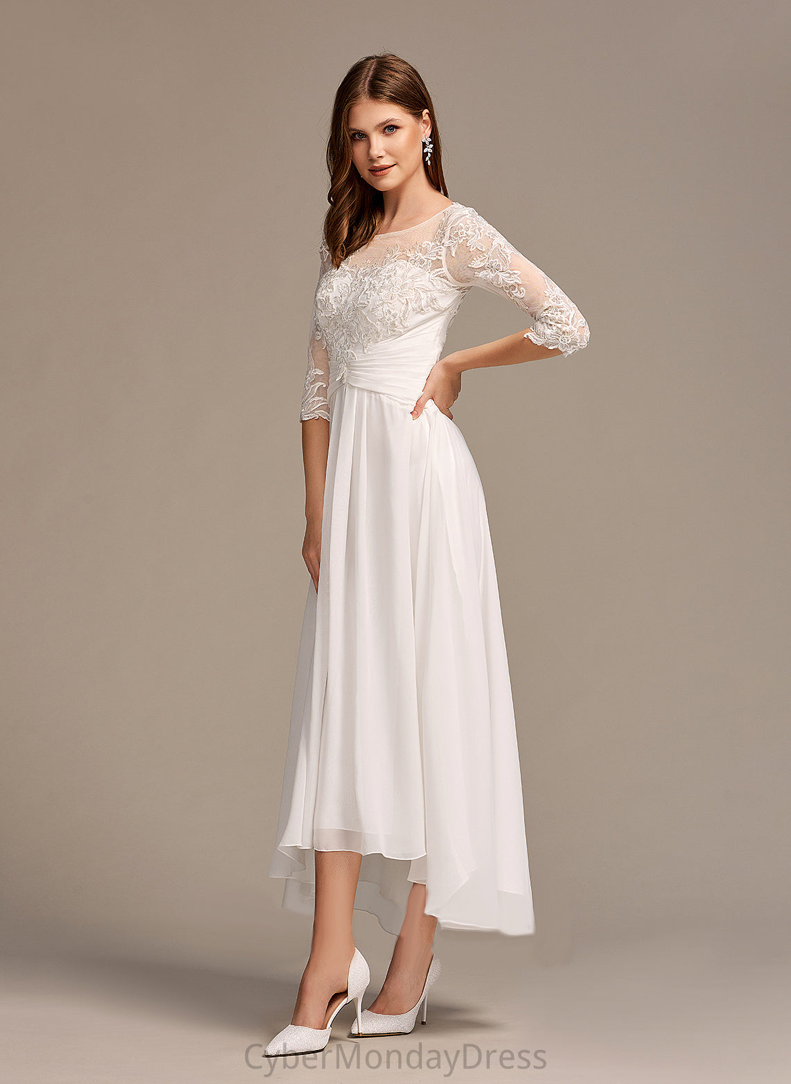 Illusion Wedding Dresses A-Line Asymmetrical Wedding Hanna With Chiffon Lace Dress