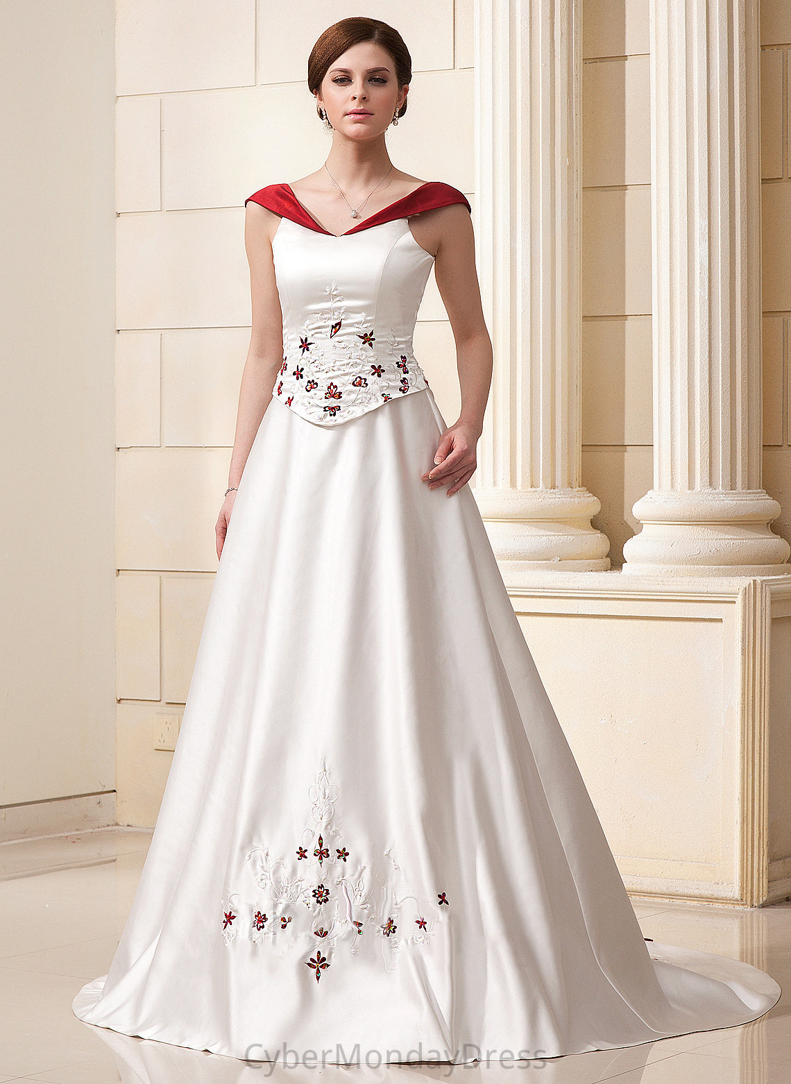 Train Dress Wedding Wedding Dresses Flower(s) Chapel Caylee Satin Beading Ball-Gown/Princess With