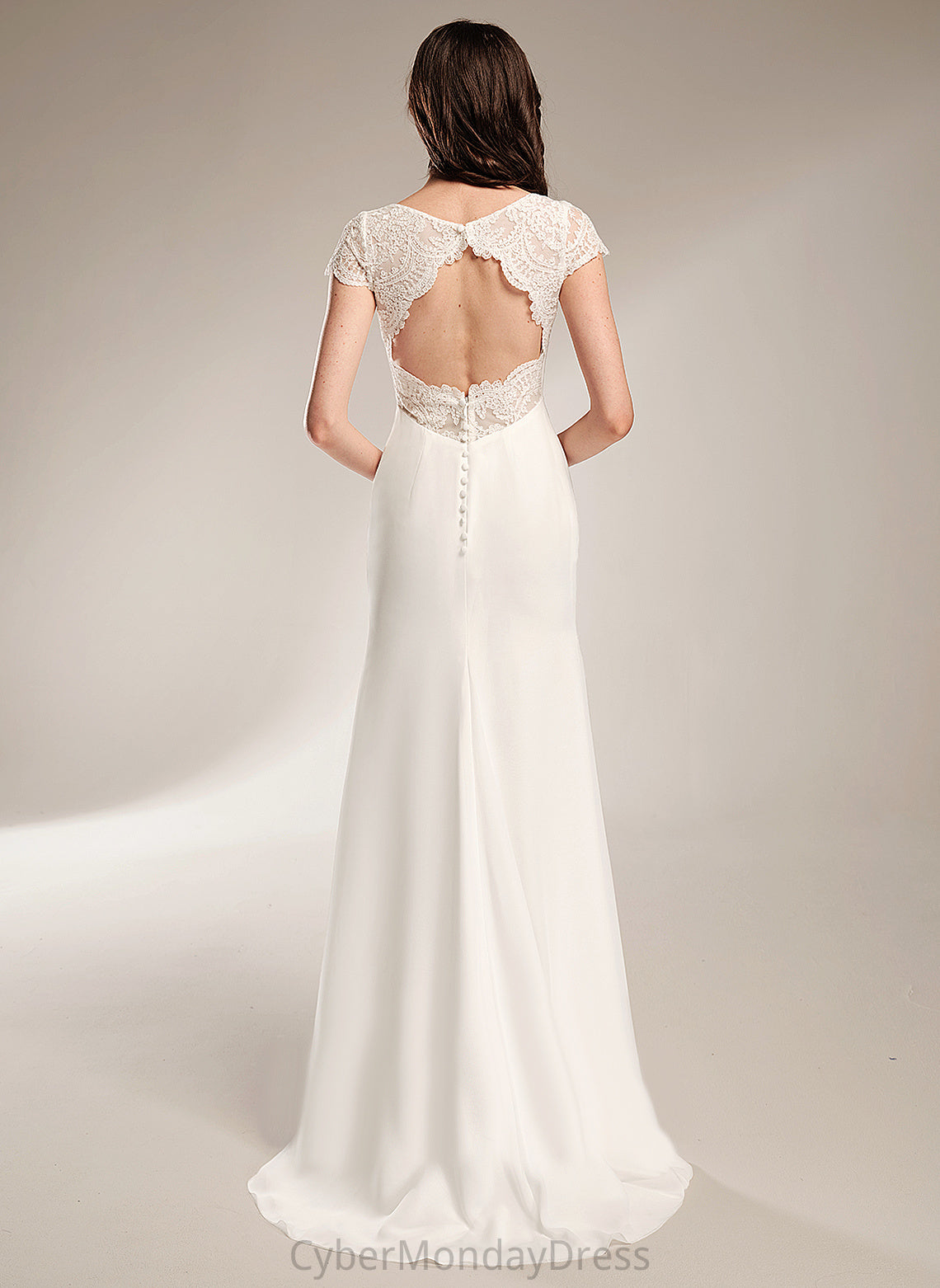 Sheath/Column Valery Wedding Train Chiffon With Sweep Lace Dress Wedding Dresses V-neck