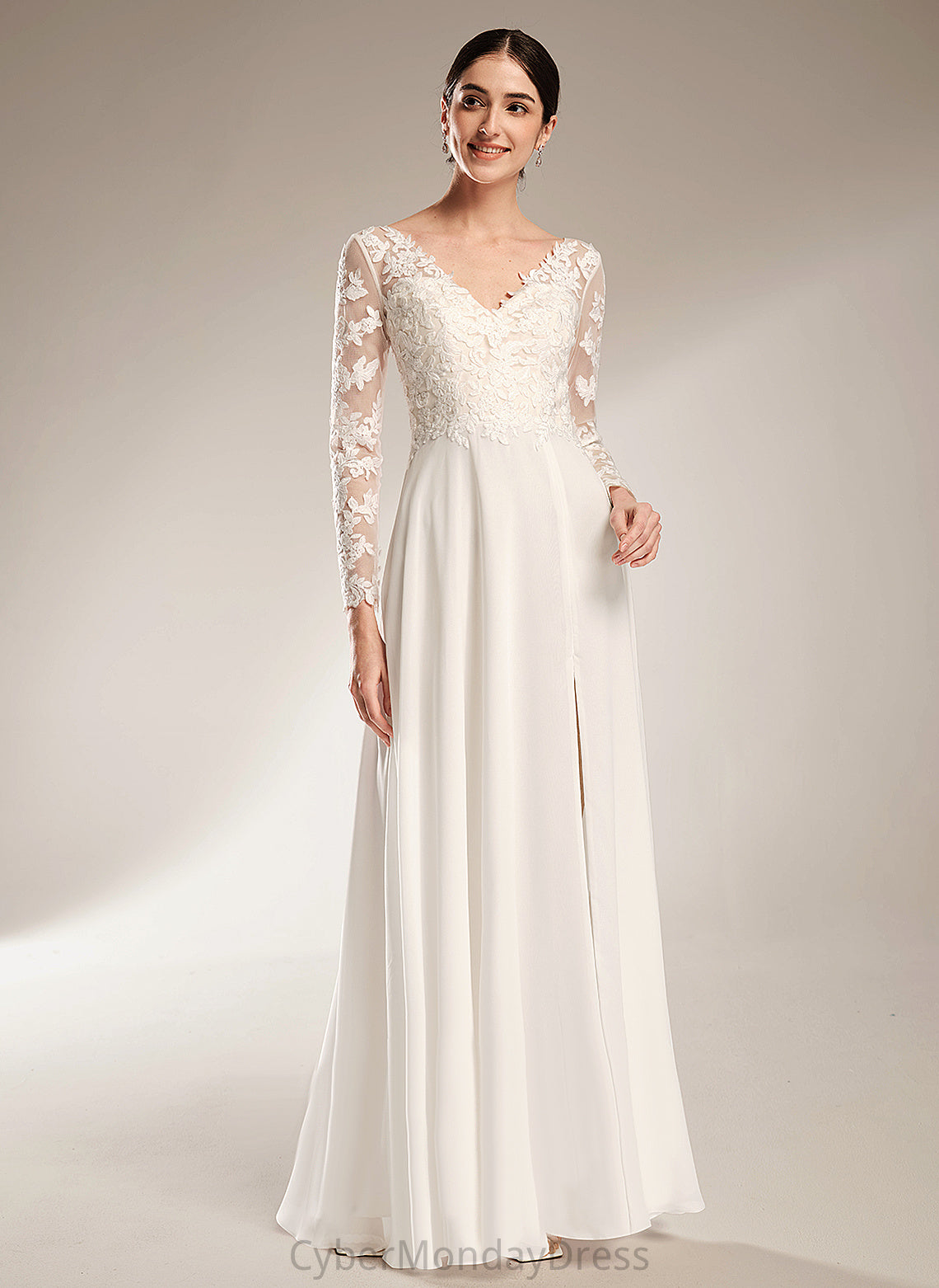 Wedding Dresses Wedding V-neck Floor-Length Thirza Lace A-Line Chiffon Dress