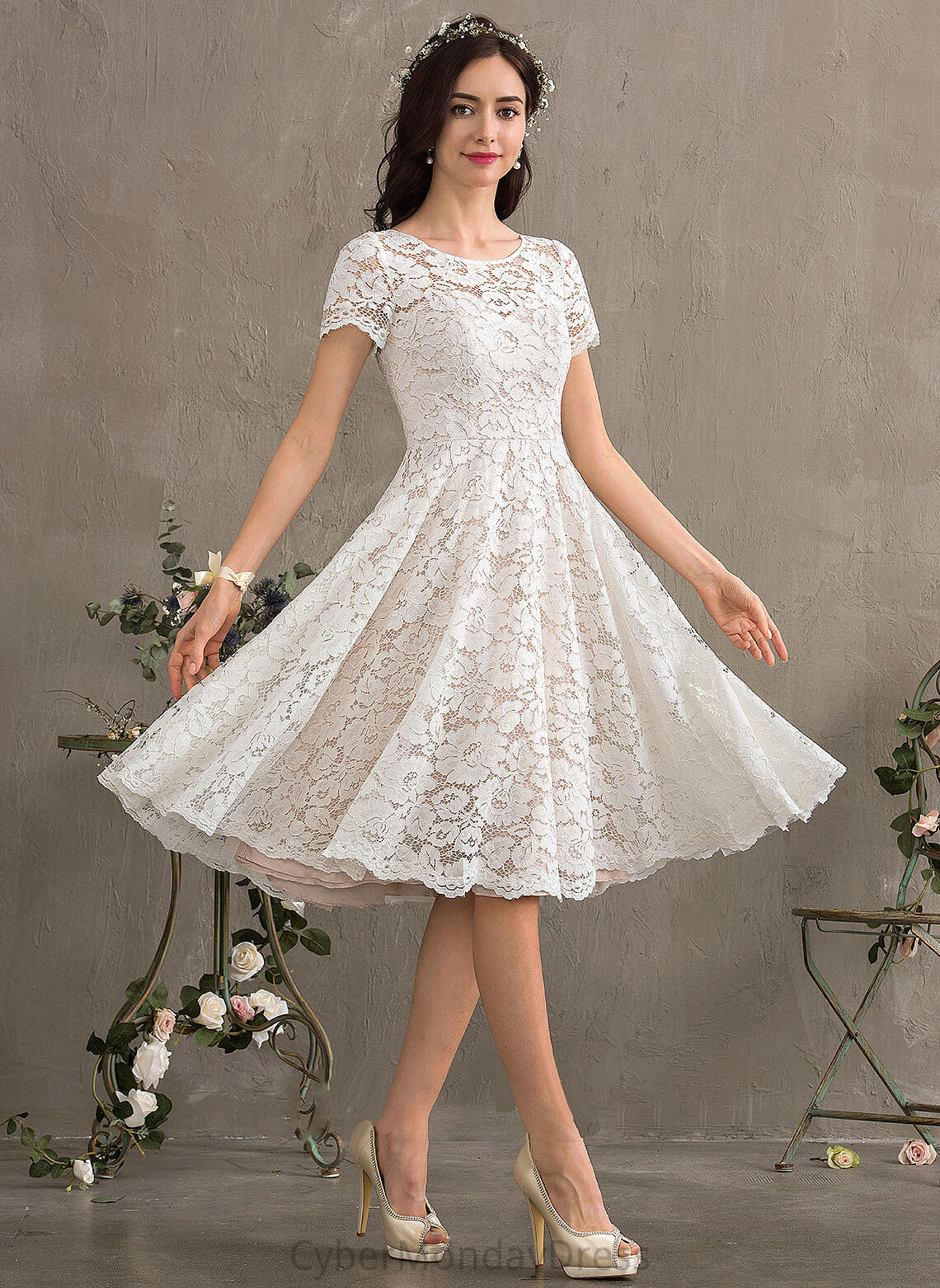 Dress Neck Wedding Wedding Dresses A-Line Knee-Length Sara Scoop Lace