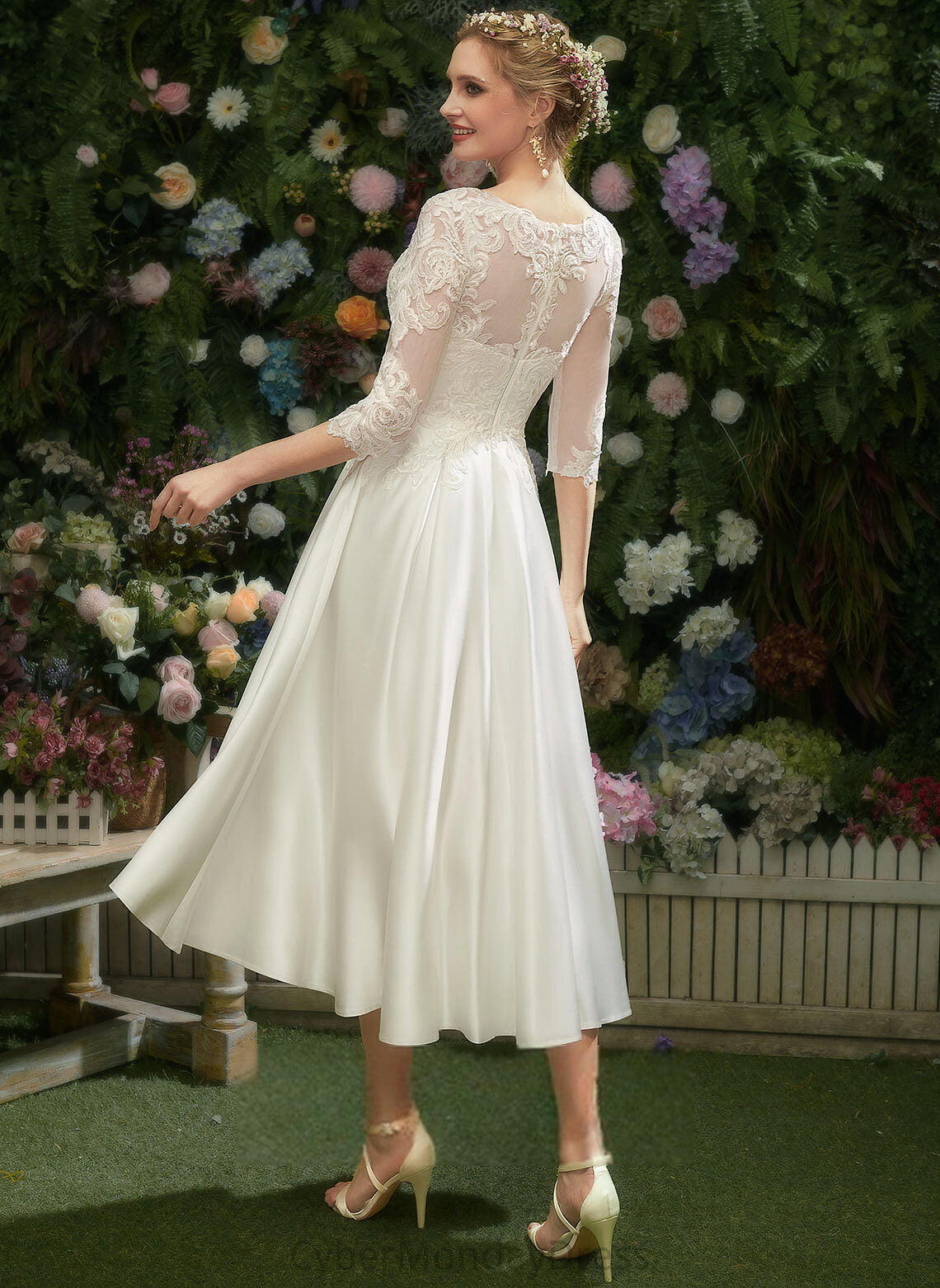 With Tea-Length Lace A-Line Jan Wedding Dresses Wedding Dress Satin Illusion