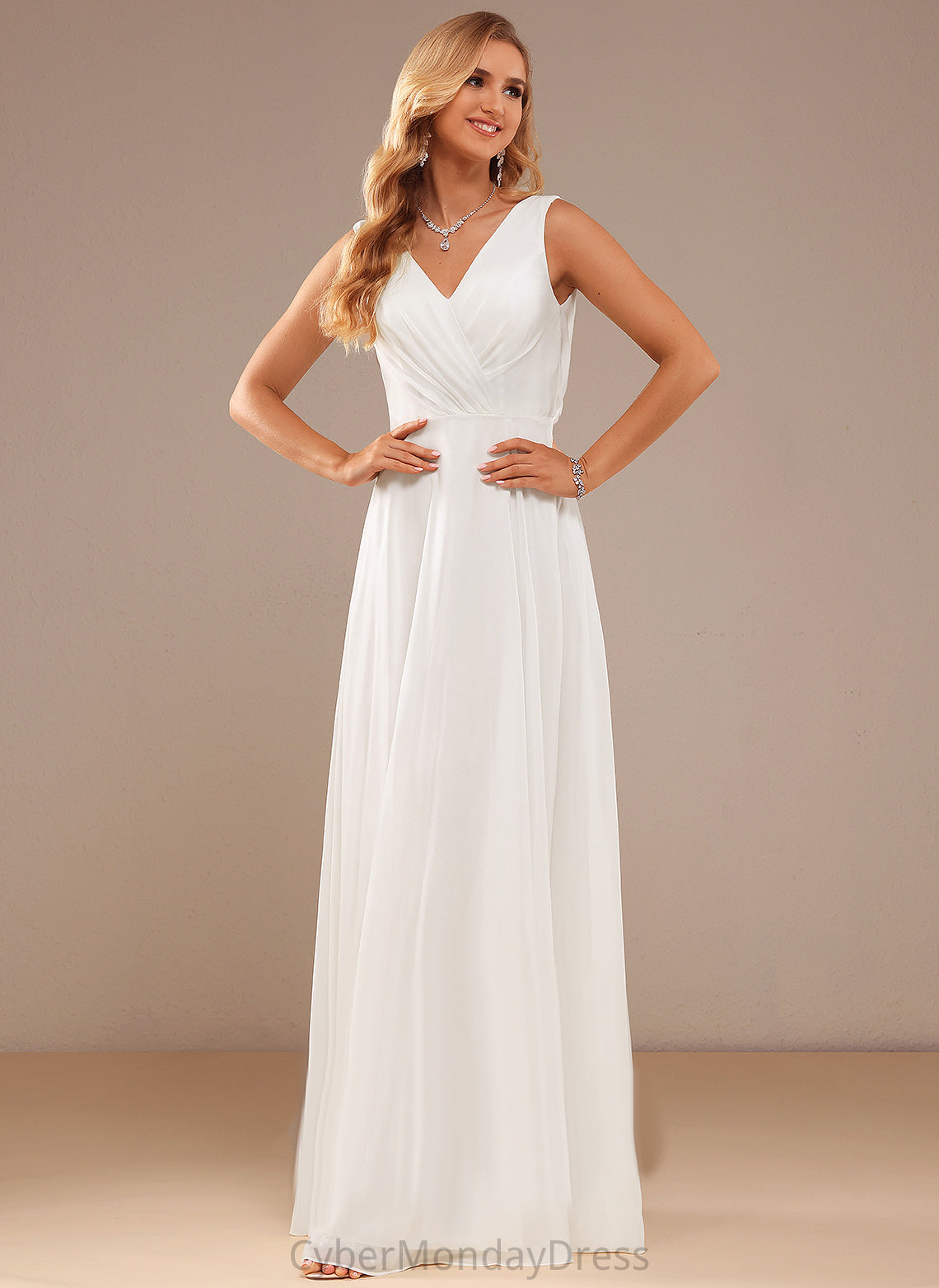 Wedding Dresses A-Line V-neck Floor-Length Chiffon Julie Wedding Dress Lace