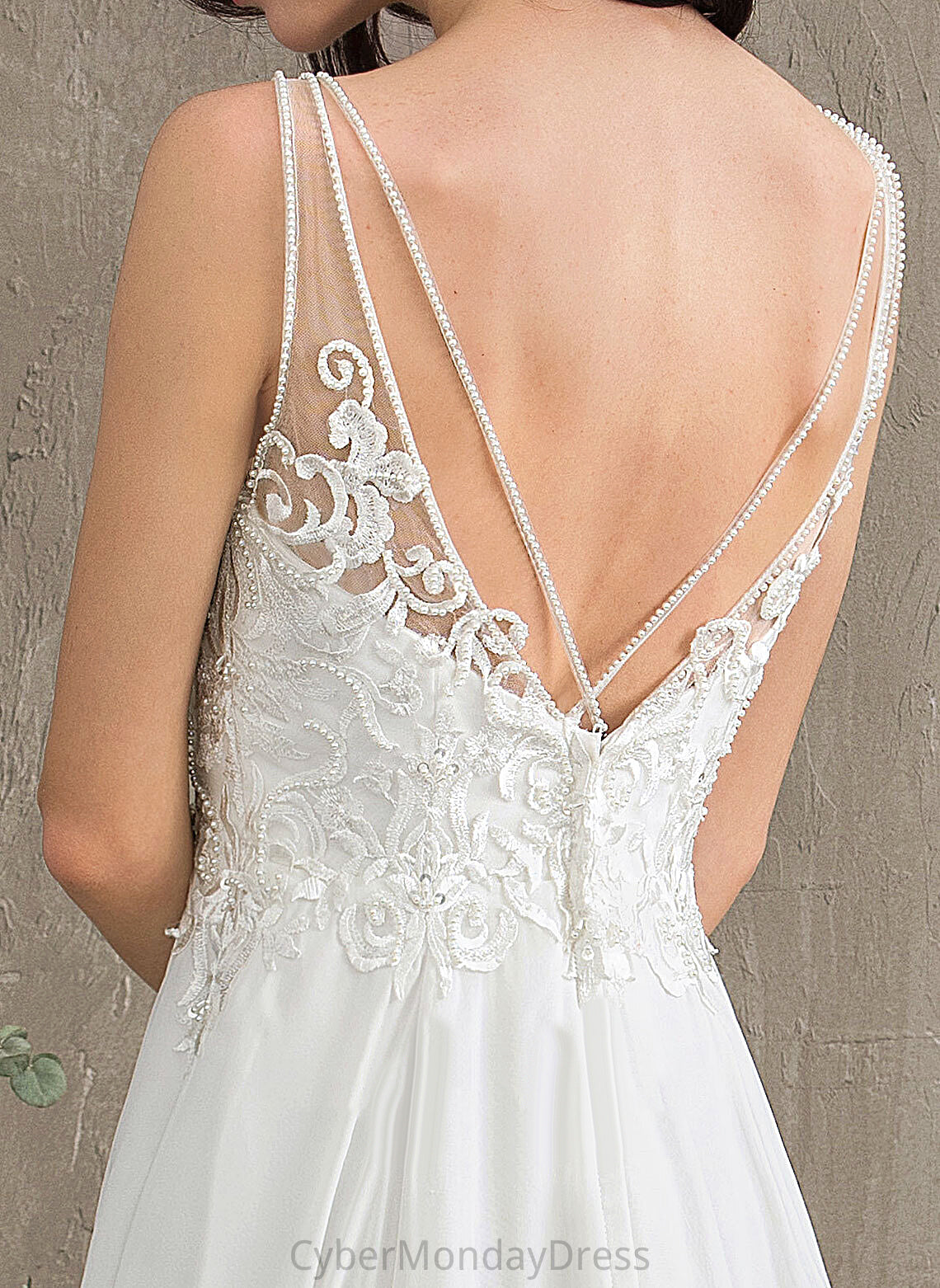 Train With Sequins Beading Lace Dress Front Wedding Wedding Dresses Dalia Chiffon Split Sweep A-Line V-neck