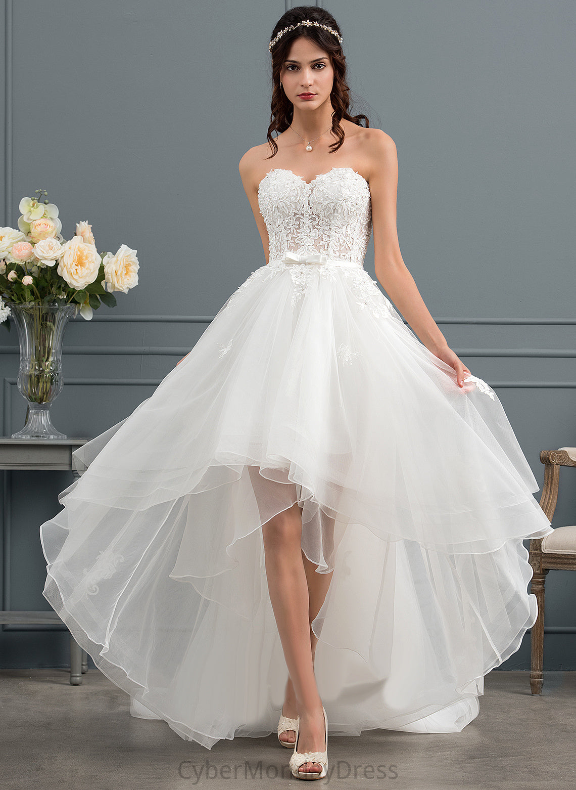 Bow(s) Wedding With Wedding Dresses Sequins Maia A-Line Asymmetrical Dress Lace Tulle Beading Satin Sweetheart