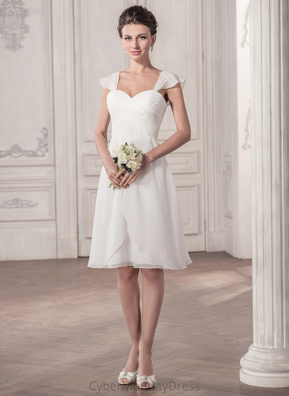 Chiffon A-Line With Knee-Length Wedding Dresses Sweetheart Wedding Dress Kayleigh Ruffle