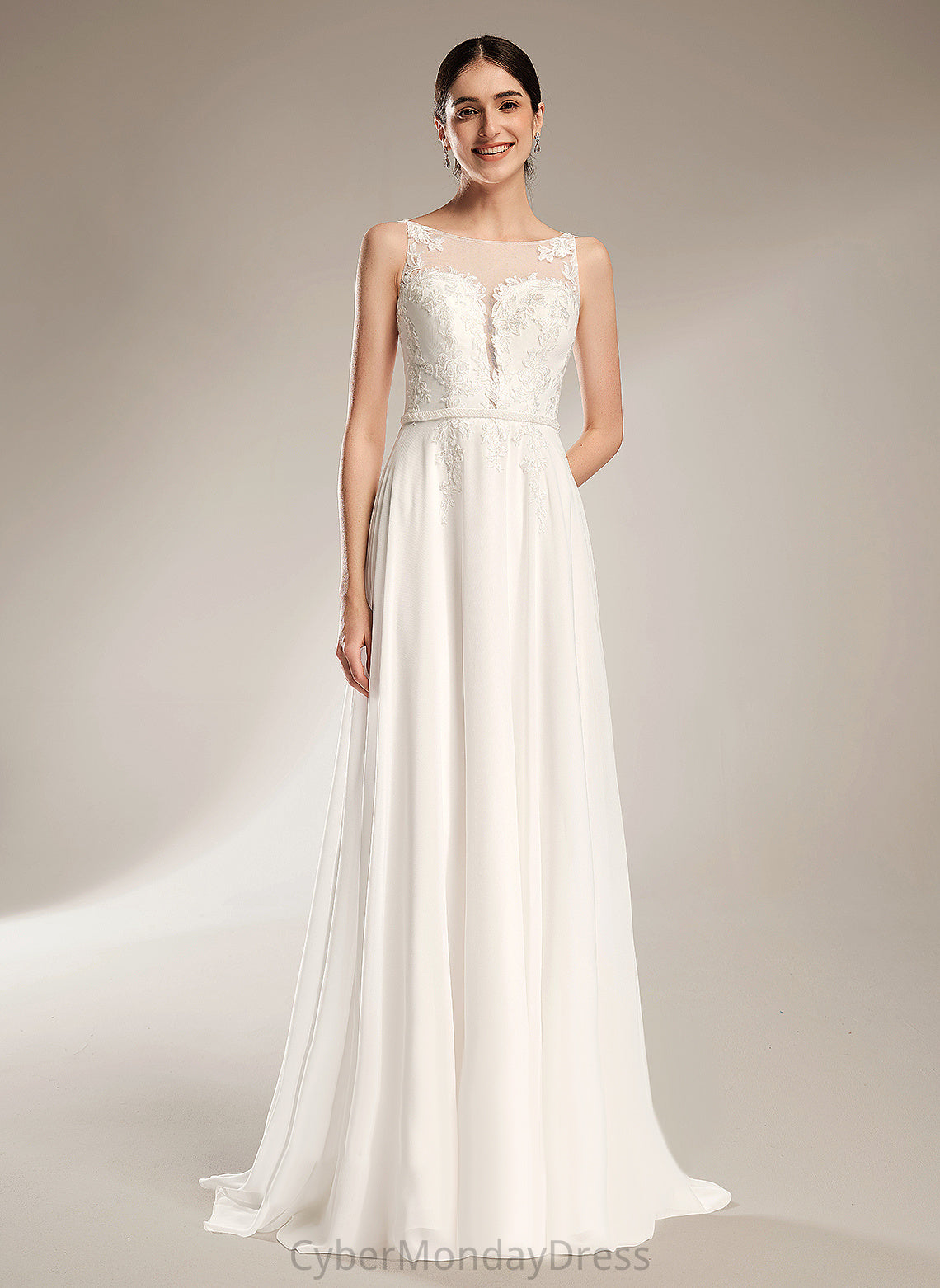 Wedding With Wedding Dresses Aryanna A-Line Sequins Illusion Dress Sweep Train Chiffon Lace