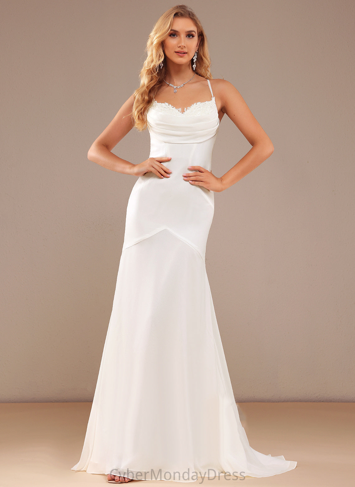 V-neck Dress Lace Wedding Dresses Chiffon Trumpet/Mermaid Train Wedding Karlee Sweep