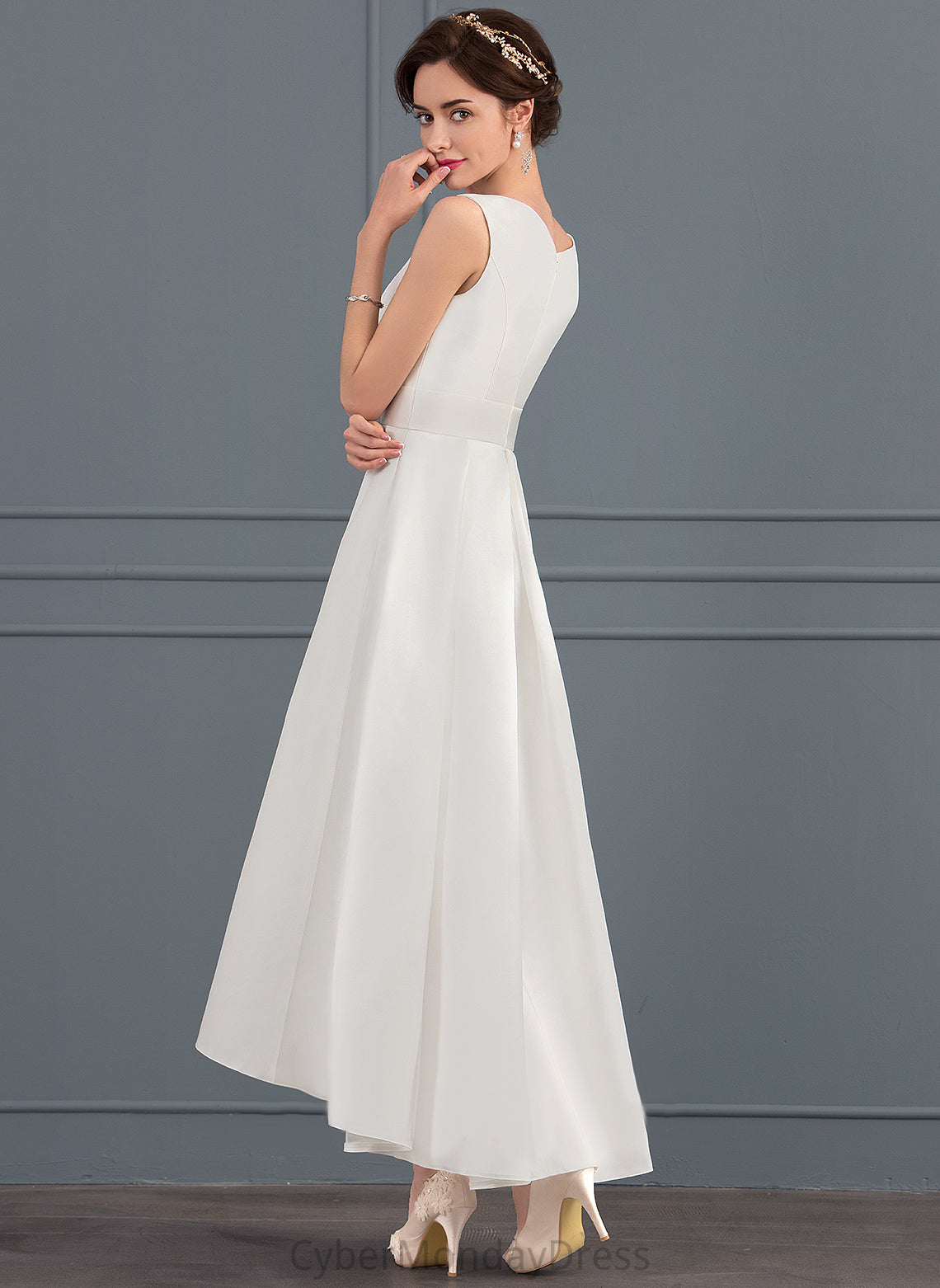 Wedding Dress Satin A-Line Wedding Dresses Asymmetrical Square Maisie