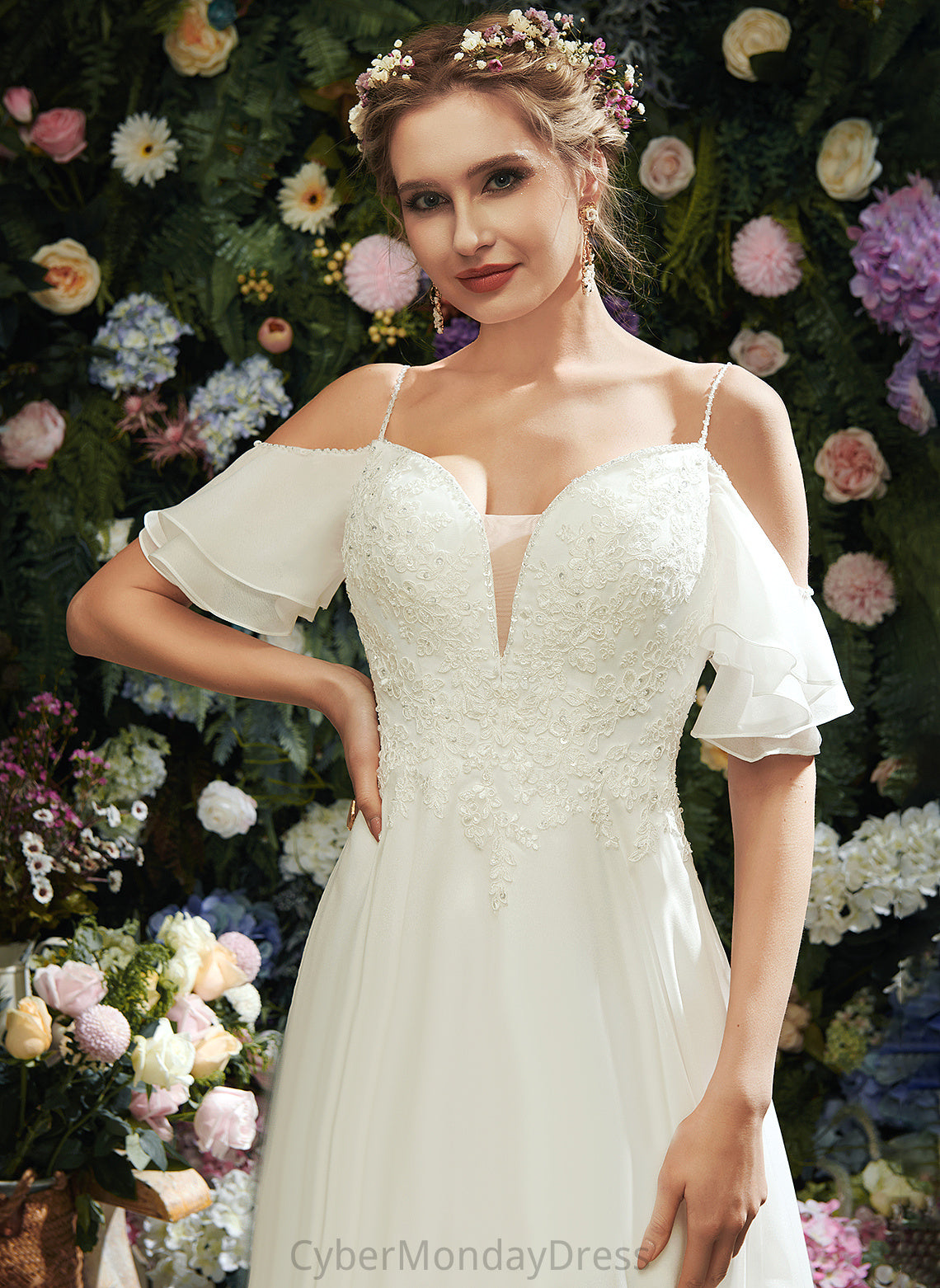 Organza Sequins Beading With Ruffle Dress A-Line Wedding Dresses Destiney Court Sweetheart Train Wedding