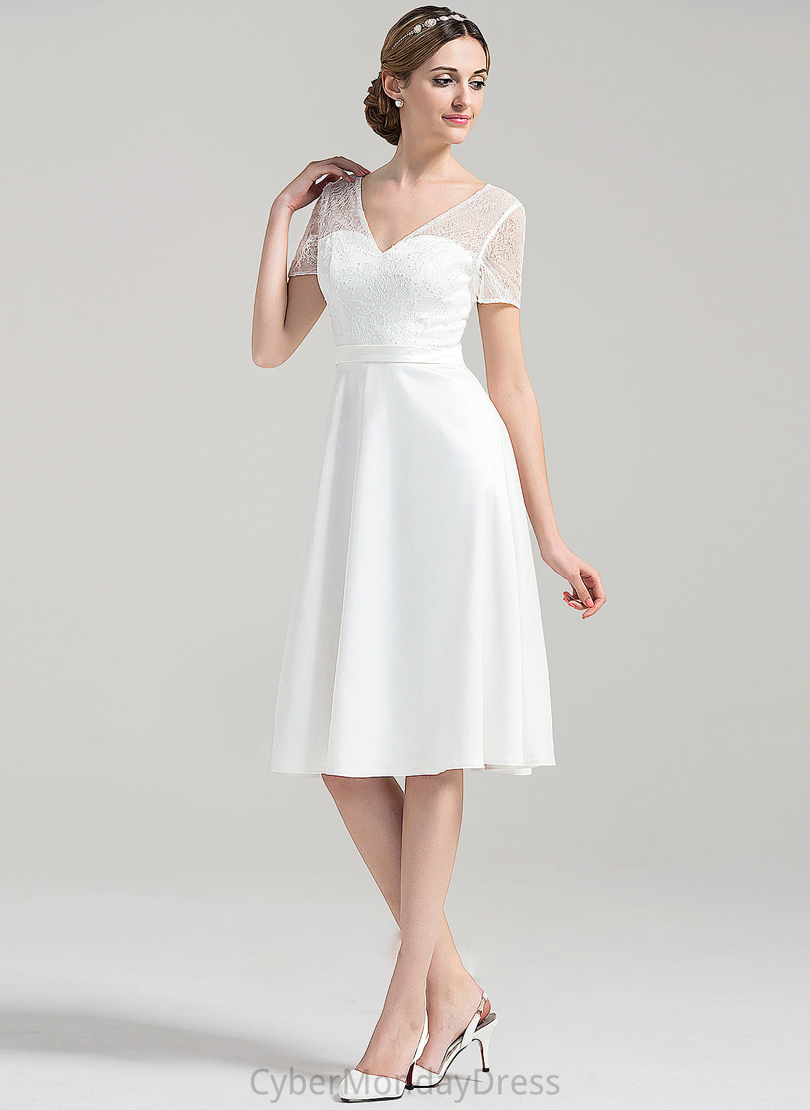 Wedding Dresses Jasmine Knee-Length Dress A-Line Wedding Satin V-neck