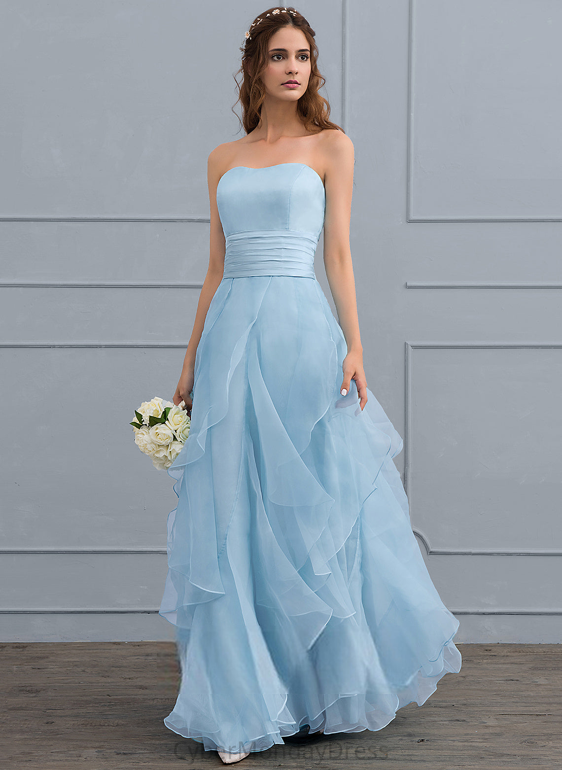 Wedding Ruffles Cascading With A-Line Wedding Dresses Charmeuse Organza Sweetheart Tianna Floor-Length Dress