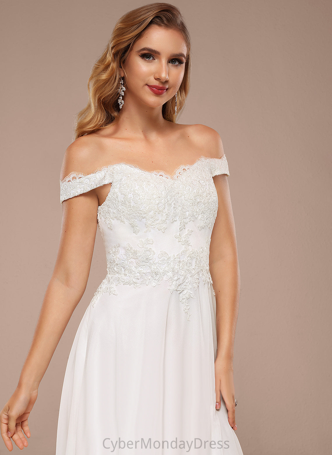 Sequins Wedding Dresses Off-the-Shoulder Dress Lace Gracie Floor-Length Wedding With A-Line Chiffon