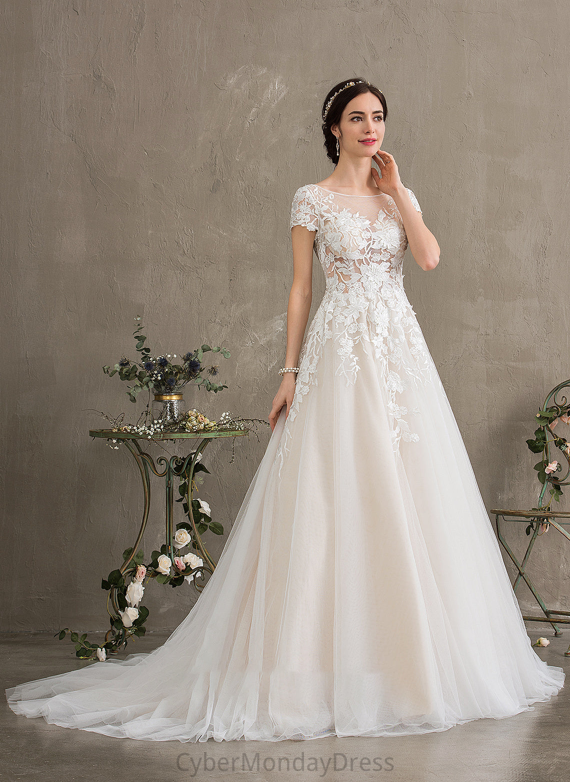 Illusion Dress Wedding Ball-Gown/Princess Tulle Court Wedding Dresses Alyson Train