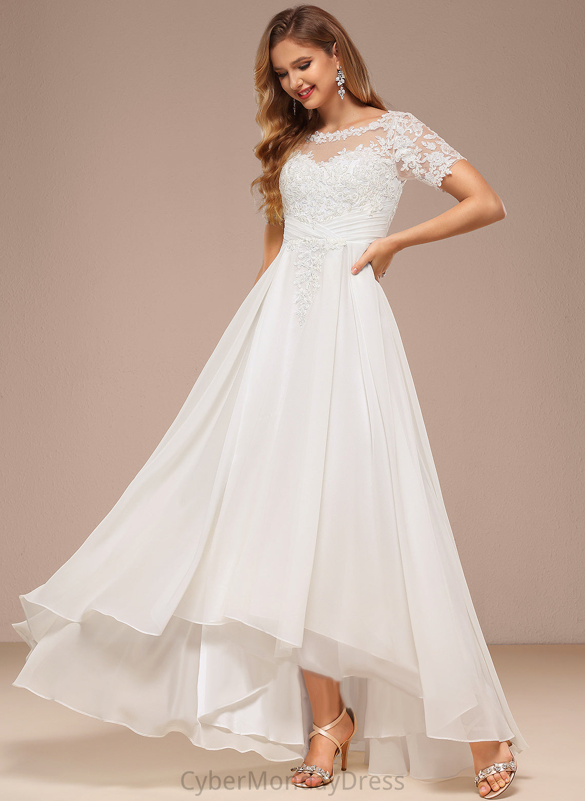 Boat Jaden Wedding Dresses Wedding Neck Asymmetrical A-Line Dress Chiffon Lace