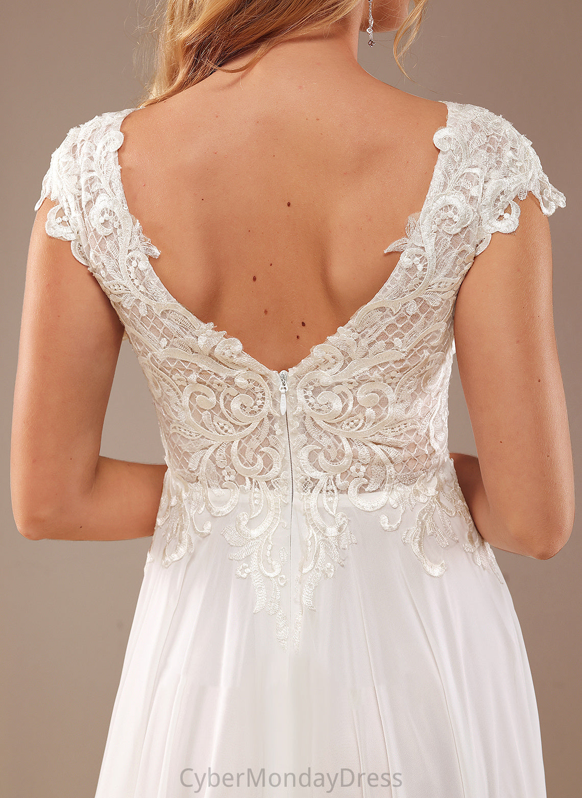 Wedding Dresses Wedding Dress With Train Nicky Lace A-Line V-neck Lace Sweep Chiffon