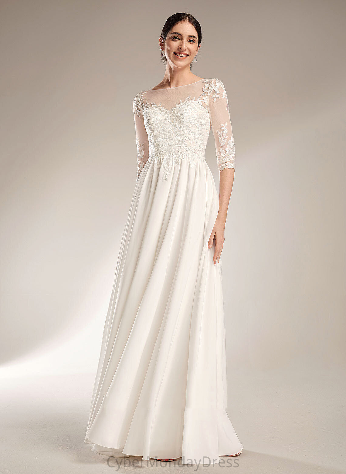 A-Line With Dress Sweep Train Chiffon Wedding Dresses Logan Sequins Wedding Illusion