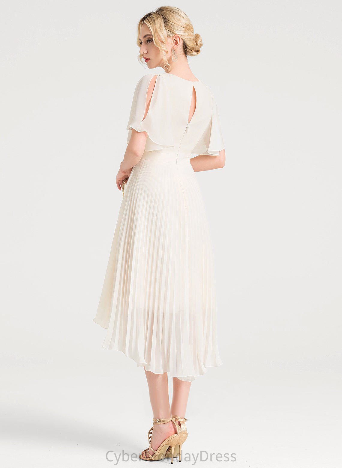 With Wedding Dresses Pleated A-Line Nathalie Dress Wedding Asymmetrical Scoop Chiffon