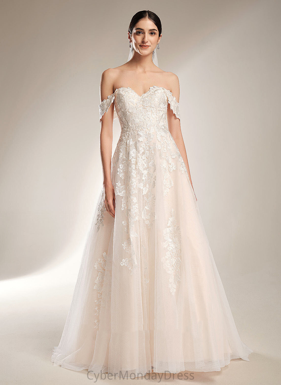 Lace Chapel Ball-Gown/Princess Off-the-Shoulder Wedding Wedding Dresses Ainsley Train Dress Tulle