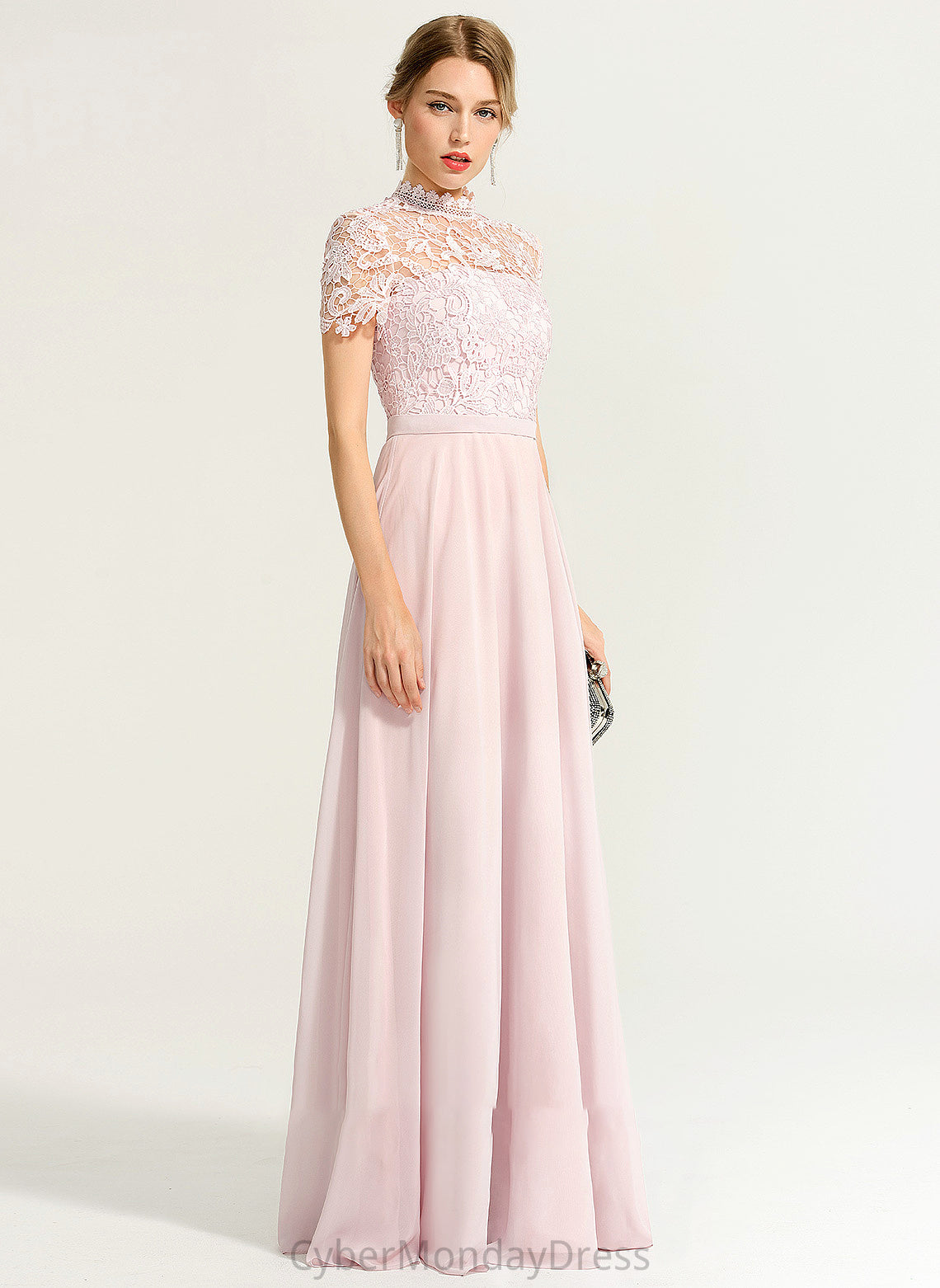 Length Embellishment Silhouette HighNeck Floor-Length A-Line Sequins Fabric Neckline Essence Bridesmaid Dresses