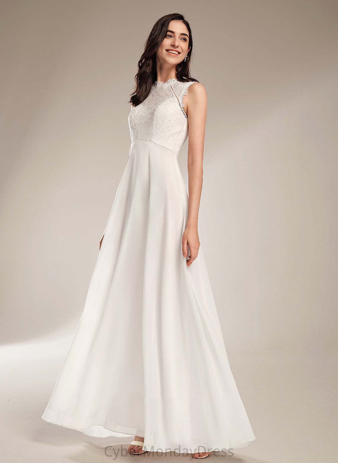 With A-Line Dress Wedding Dresses Floor-Length Neck Scoop Lace Wedding Lauryn