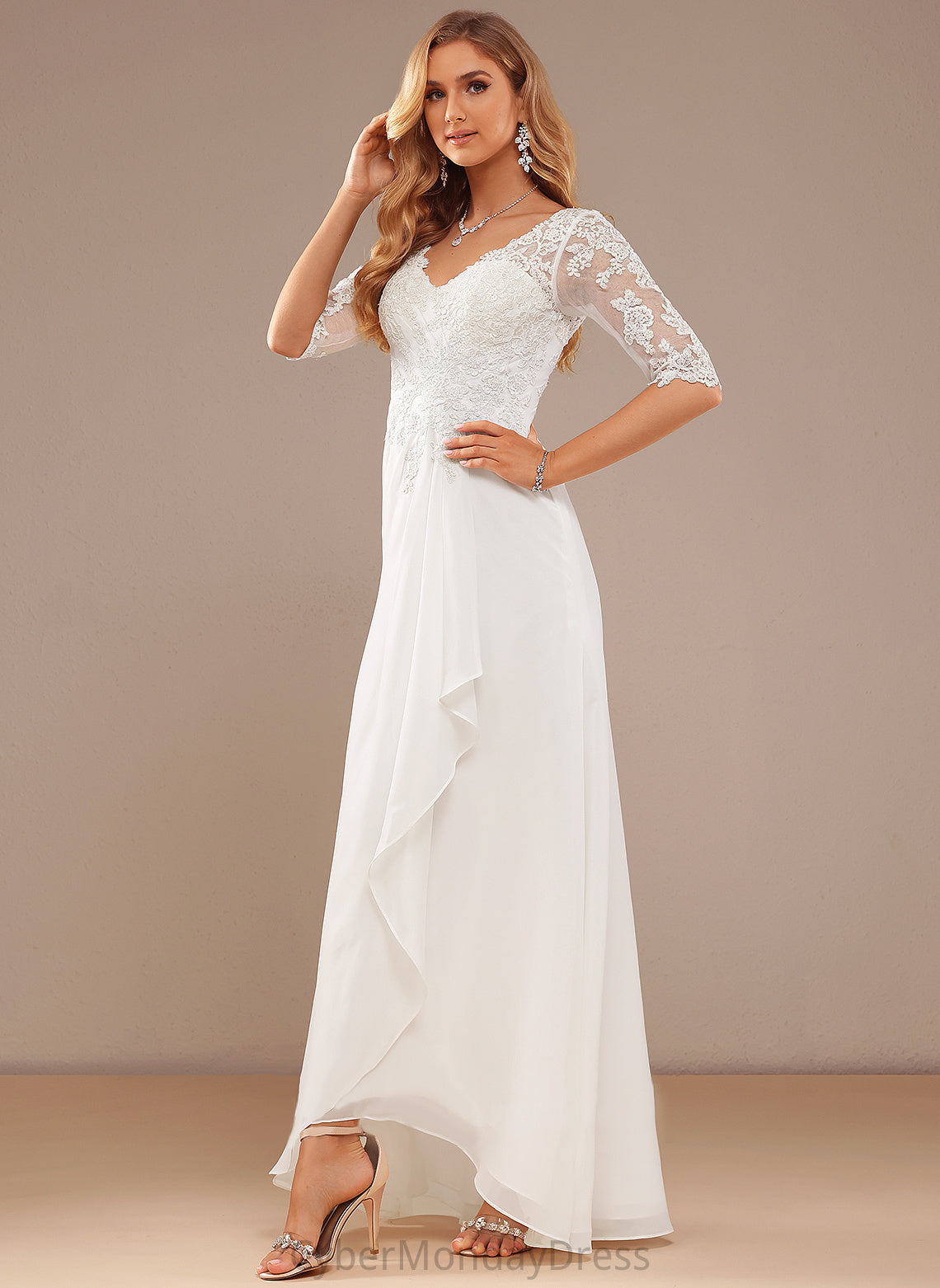 With Lace Chiffon Asymmetrical A-Line Dress Thalia Wedding Dresses Wedding V-neck Ruffle