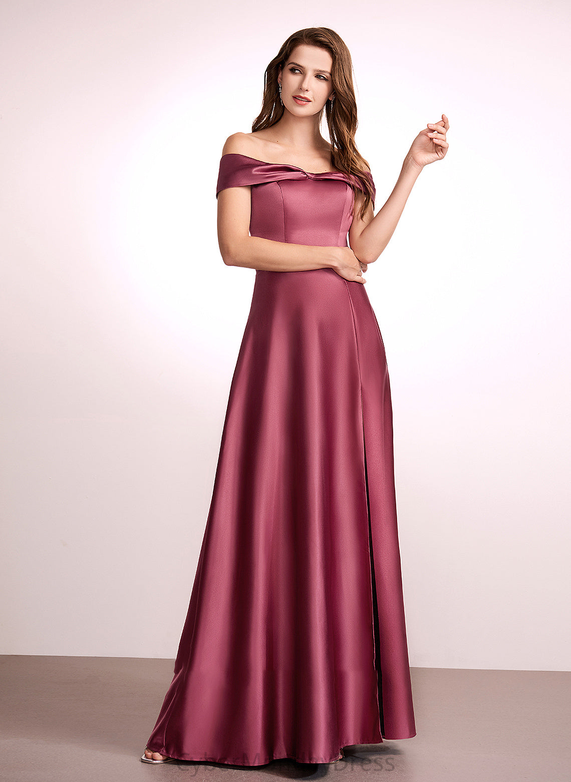 Length Neckline SplitFront A-Line Embellishment Fabric Silhouette Off-the-Shoulder Floor-Length Braelyn Bridesmaid Dresses