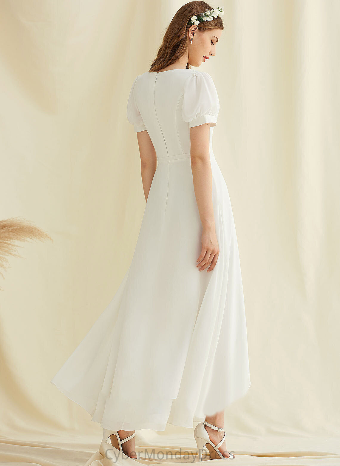 Asymmetrical V-neck Dress Wedding Chiffon Kelly A-Line Wedding Dresses