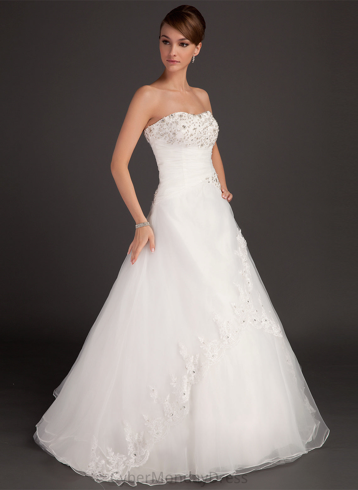 Wedding Dresses Organza Dress Wedding Ruffle Ball-Gown/Princess Sweetheart Lace Giselle Floor-Length With Satin Beading