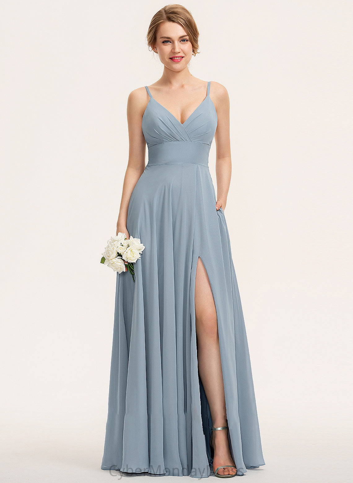 Ruffle Length Pockets V-neck Neckline Floor-Length A-Line Fabric Embellishment Silhouette Anaya Off The Shoulder Bridesmaid Dresses