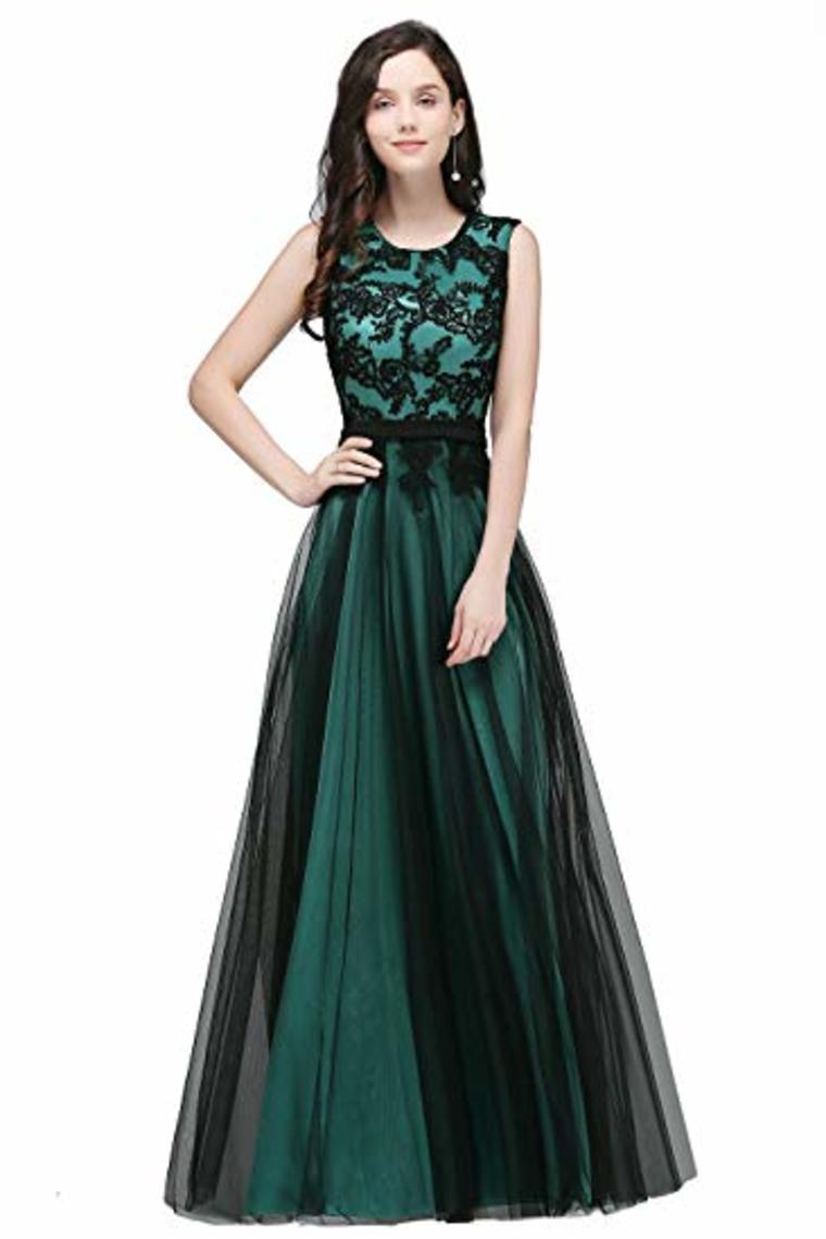 Lace Tulle Round Neck A Line Sleeveless Wedding Bridesmaid Long Evening Festive Party Dress