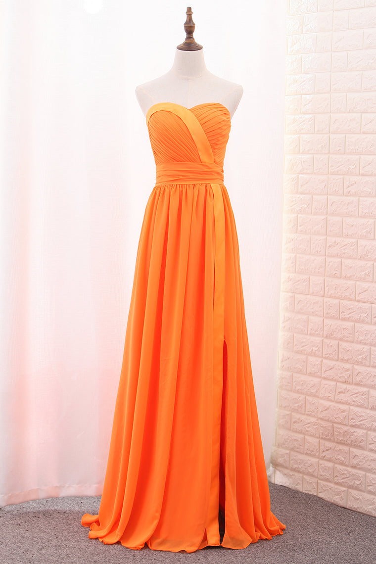 2024 A Line Chiffon Sweetheart Ruched Bodice Bridesmaid Dress Floor Length