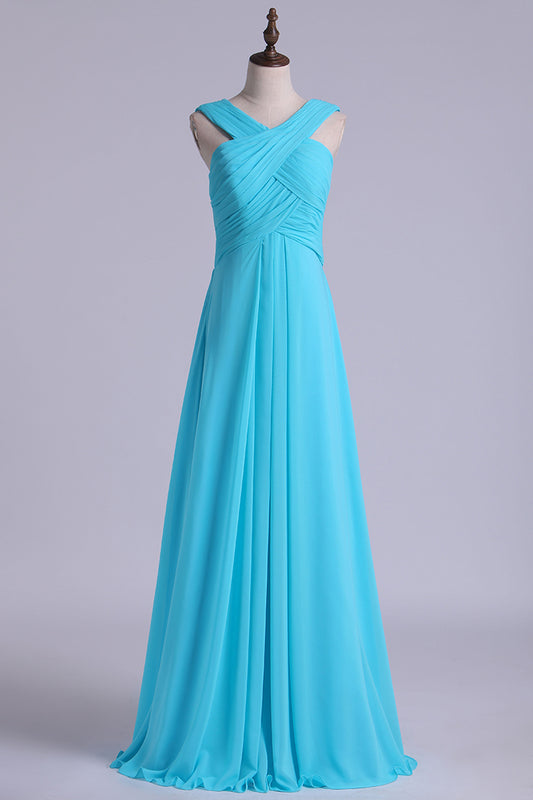 2024 V-Neck Bridesmaid Dresses A-Line With Long Chiffon Skirt